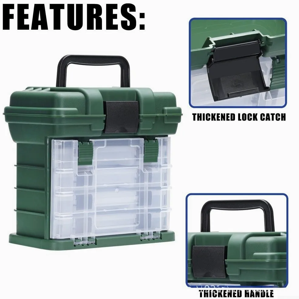 Caja de aparejos de pesca portátil con organizador de cajones de múltiples compartimentos para señuelos, ganchos y accesorios, estuche de almacenamiento impermeable de polipropileno con mango