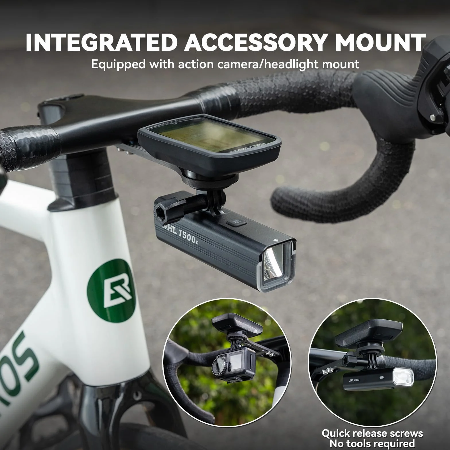 ROCKBROS Soporte para Ciclocomputador de Fibra de Carbono, Montura Delantera Alargada Ultraligera 13g, Compatible con Garmin Edge 540/1050, Wahoo, Bryton, Cámaras de Acción y Luces