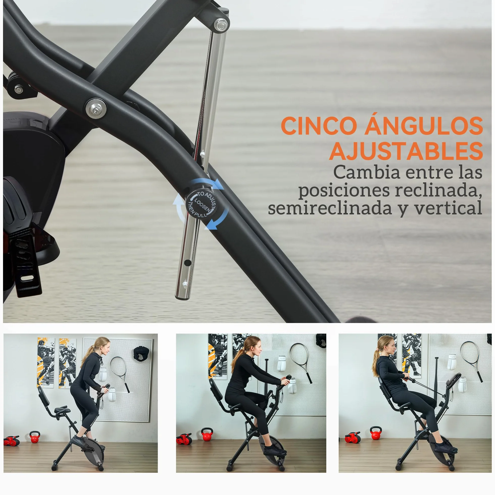SPORTNOW Bicicleta Estática Plegable con Respaldo Bici Estática Silenciosa con 8 Niveles de Resistencia Magnética Sillín Regulable Volante Pantalla LCD Pulsómetro y Banda Carga 110 kg