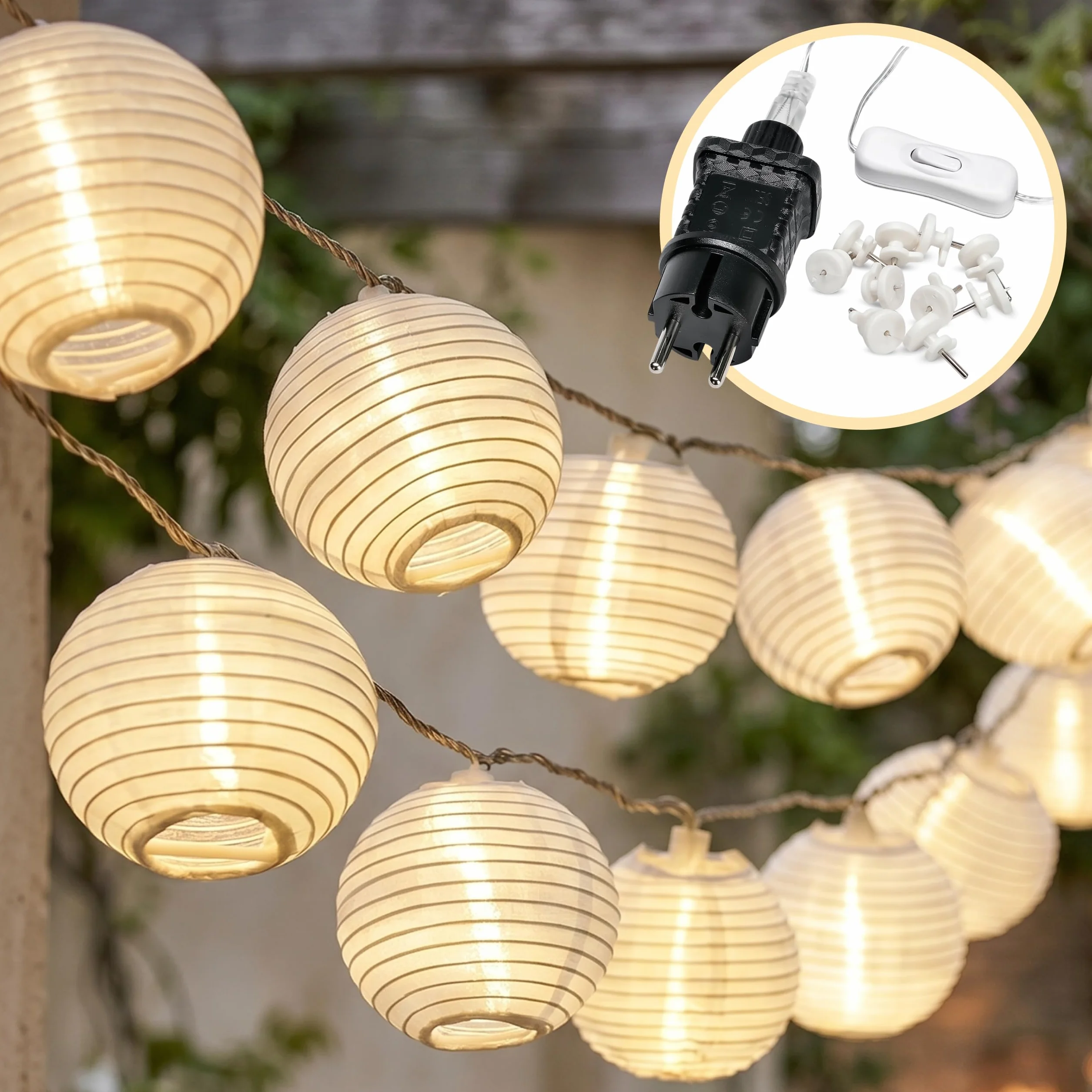CozyHome Guirnalda luces exterior linternas LED blanco cálido 7m con enchufe