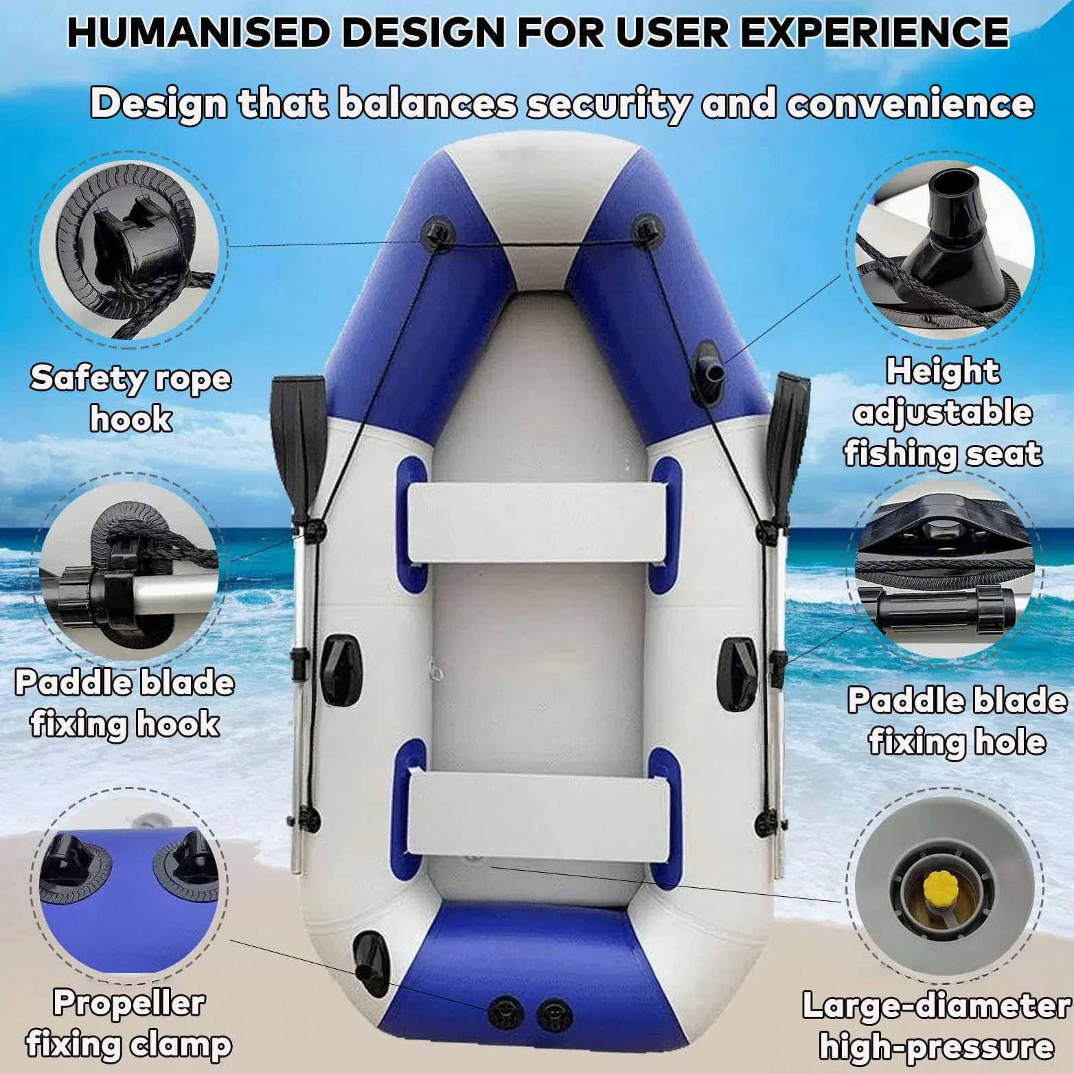 Kayak inflable para adultos, barco portátil para 3 personas con material grueso para rafting, pesca y rescate acuático