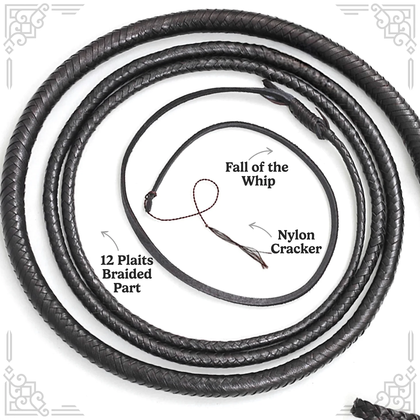 Bull Whip - Látigo Ecuestre de Cuero Vacuno auténtico de 06 a 16 pies, 12 hebras y Refuerzo de Cuero en el Interior