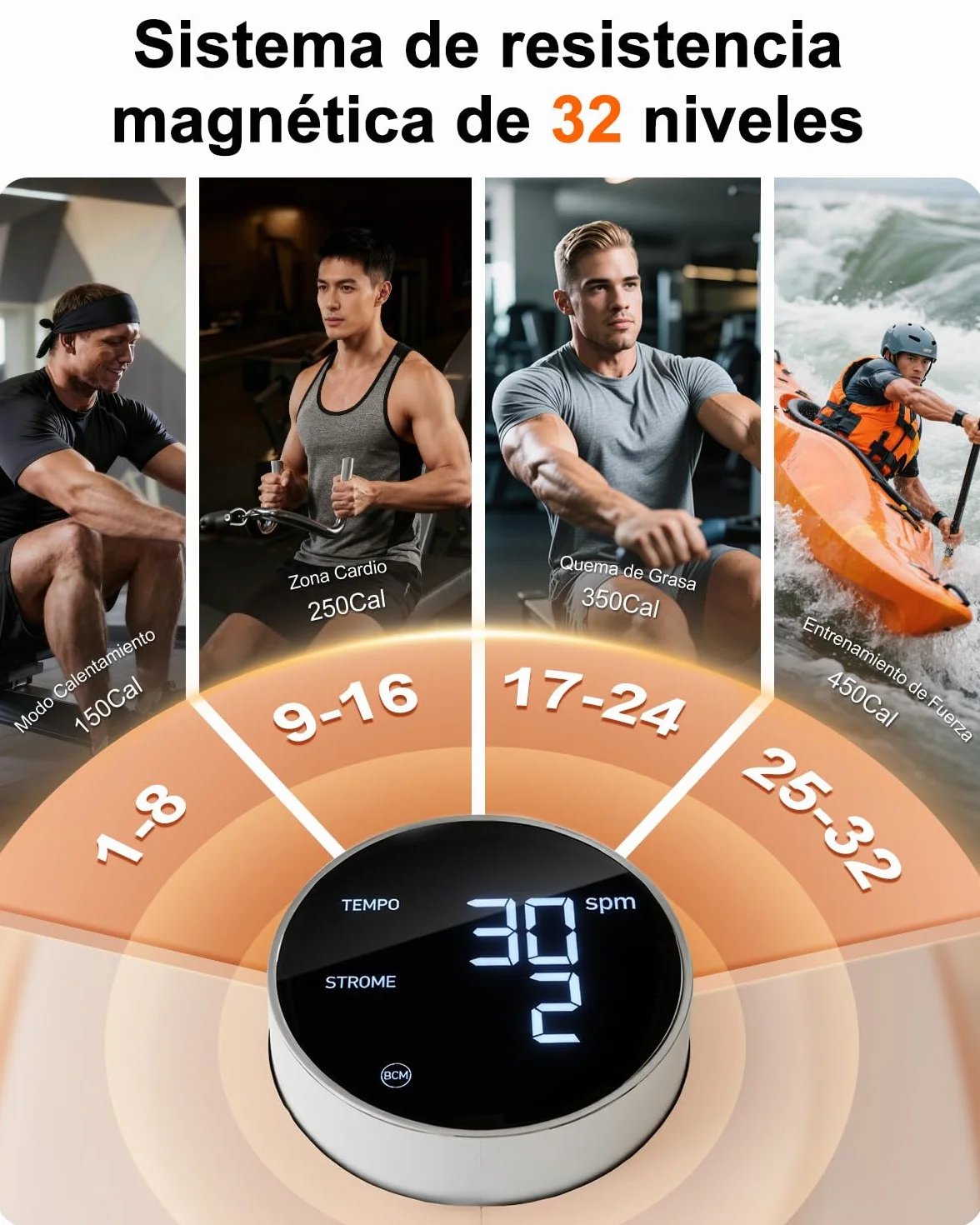 Superun Máquina de Remo magnética para casa, con 32 Niveles de Resistencia, aplicación de Control de Remo Profesional para casa con Pantalla LCD