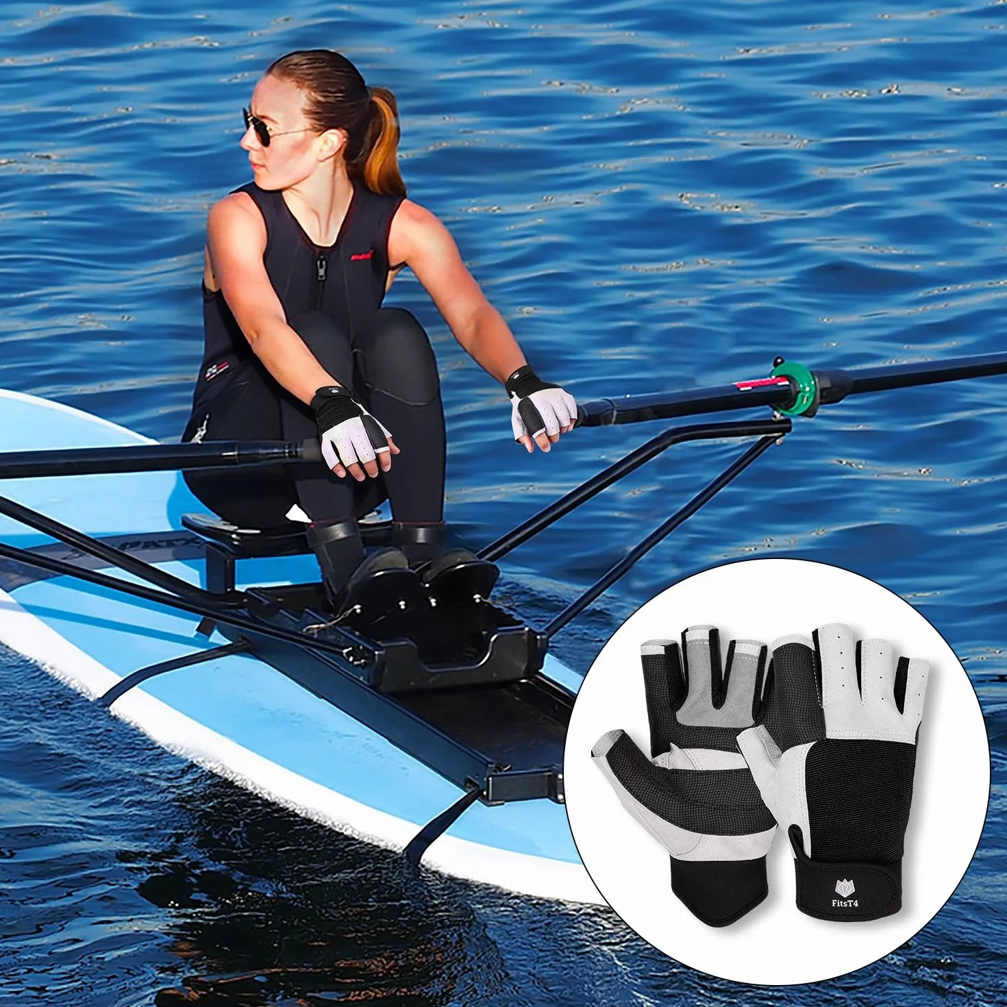 FitsT4 Sports Guantes de Vela con Dedos ¾ y Agarre Ideal para navegar, Yates, Deportes de Vela, Remo, Kayak, Pesca, Botes neumáticos, Deportes acuáticos con embarcaciones