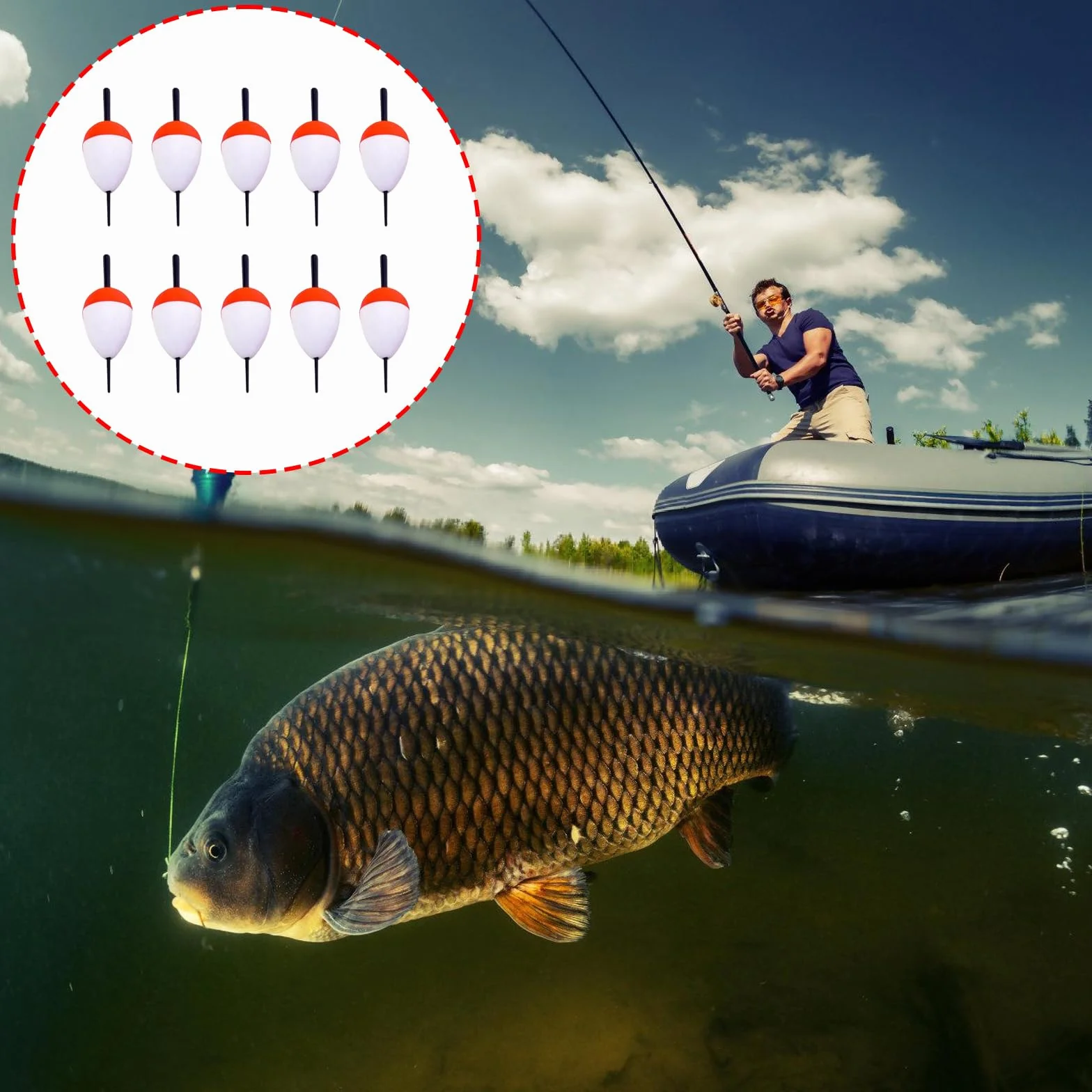 MURYE 10 boyas de espuma dura de alta dureza, flotantes, rojo y blanco, para aparejos de pesca duros