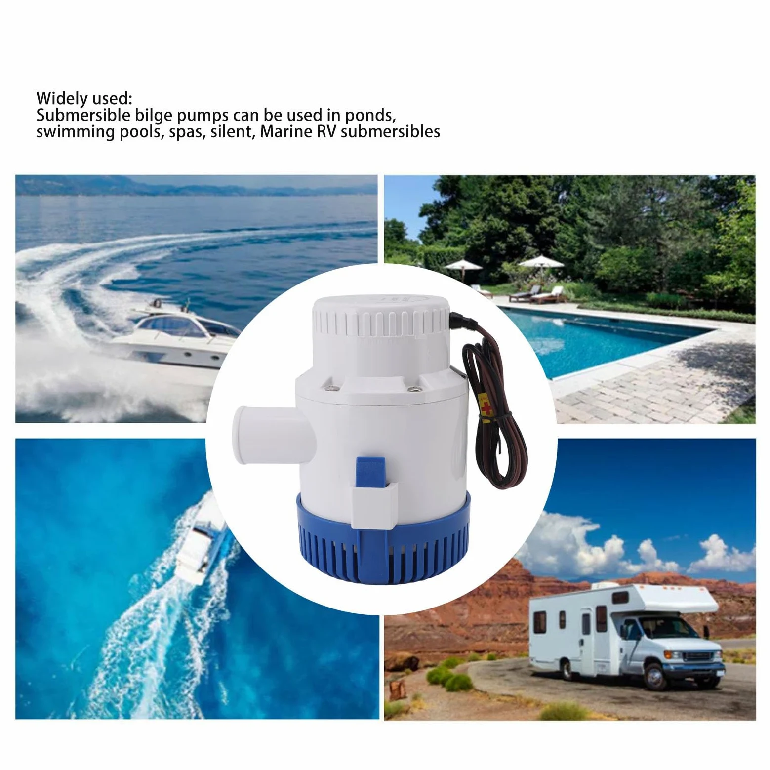 TOPINCN Bomba de Achique Sumergible Automática de 3000 GPH para Fontanería Marina, Bomba de Agua Sumergible Electrónica, Resistente Al Agua, Silenciosa, Accesorios para Estanques, (24V)
