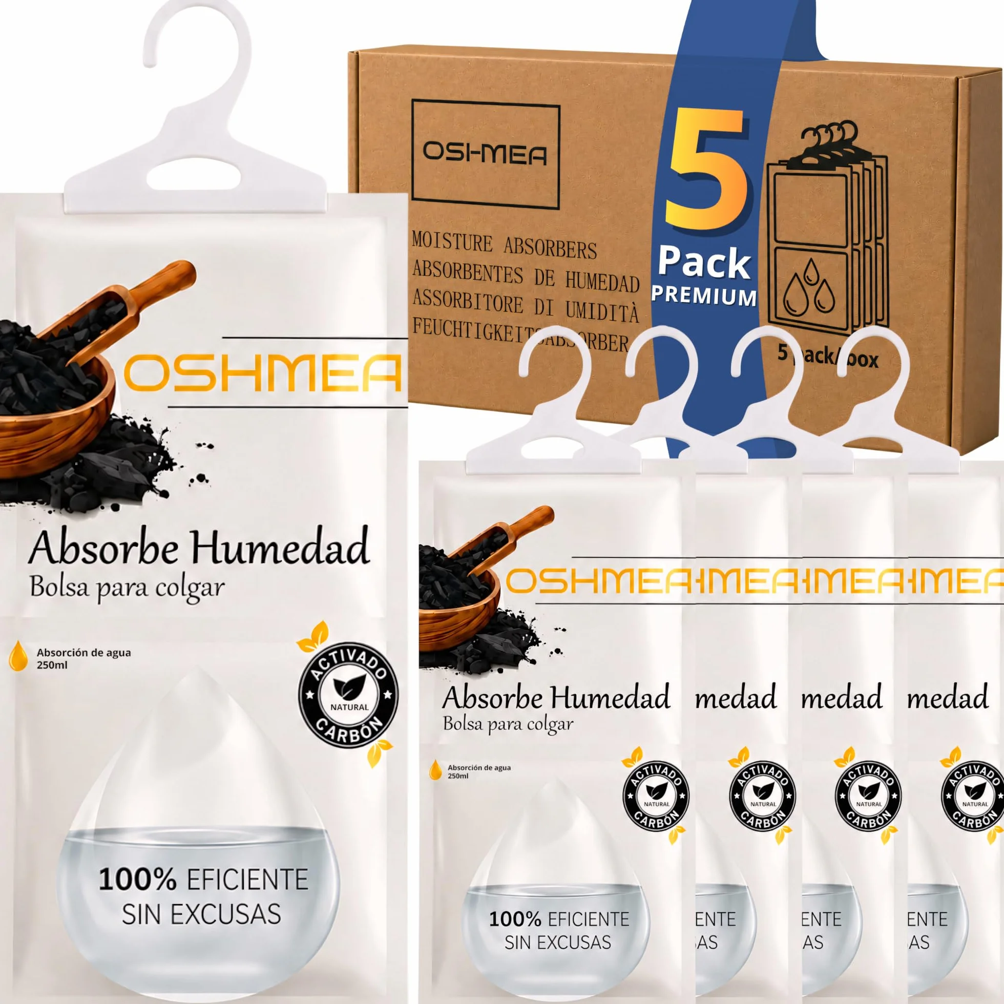 Pack de 5 Bolsas Antihumedad con Carbon Activado Deshumidificador Armario