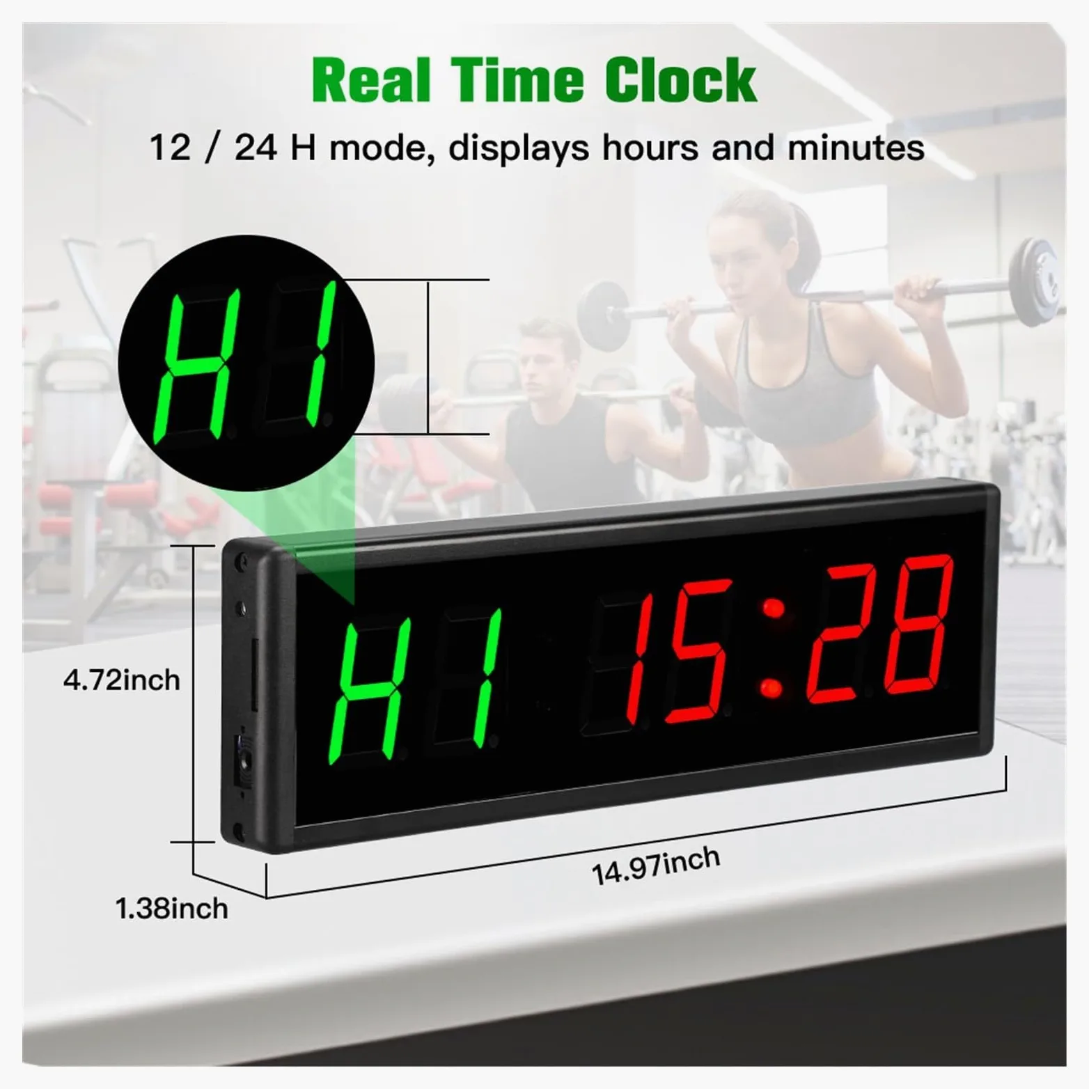 Temporizador de Gimnasio, Temporizador de Gimnasio de 2,3 ", Temporizador de intervalo LED, Reloj de Pared de Cuenta Regresiva Digital, Temporizador de Fitness, dígitos de 2,3 Pulgadas, cronómetro de