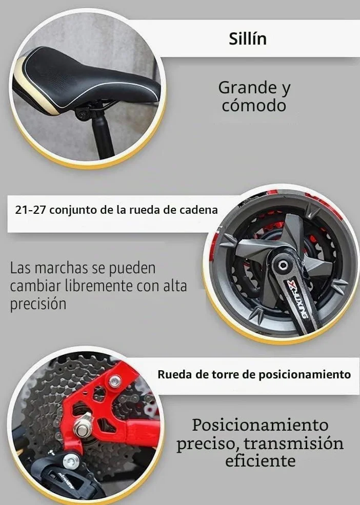 Bicicleta Montaña 24/26" para Adultos, con Neumáticos Anchos, 21 Velocidades, Cuadro Acero Carbono, Suspensión Doble, Freno Disco Doble C,26inch