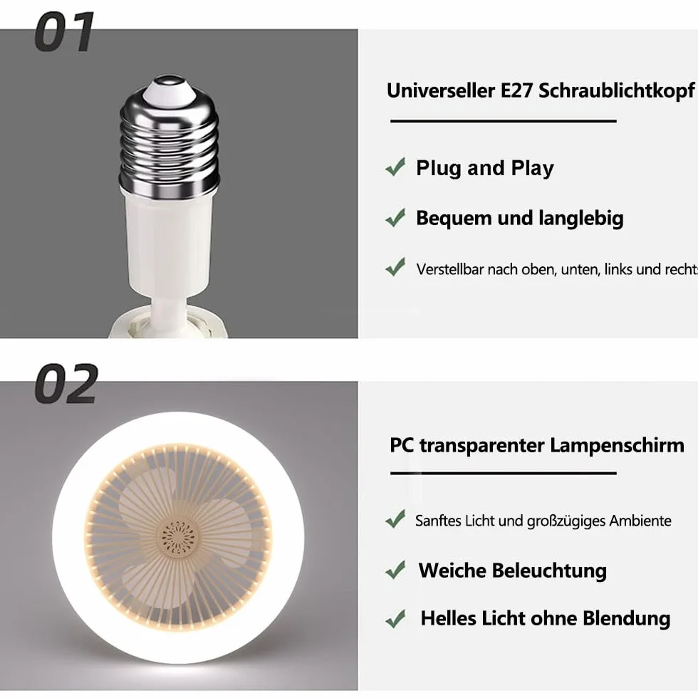 Anyingkai Ventilador de Techo con Luz E27 25cm Amarillo