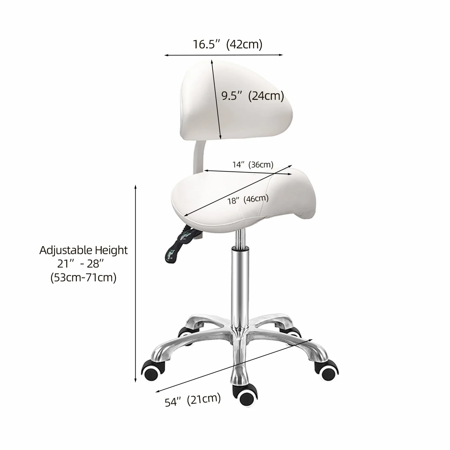 Antlu Silla de sillín con respaldo ajustable blanco para esteticista rodante salón spa clínica dental