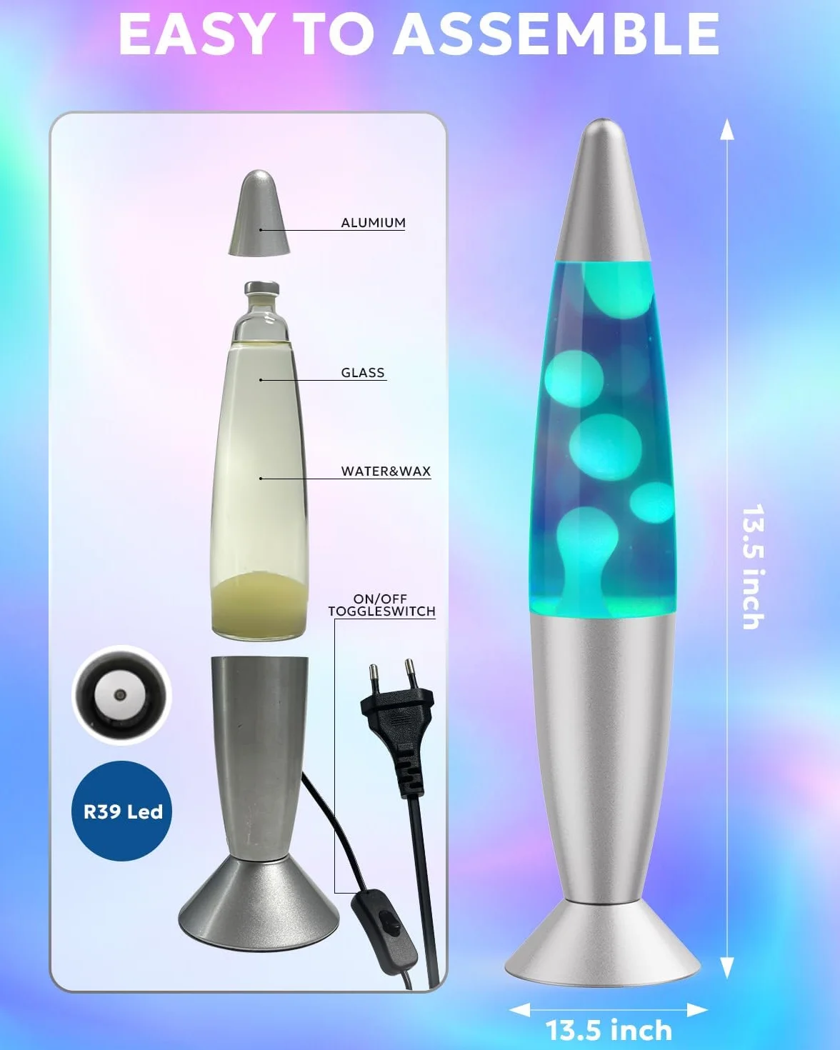 AONESY Lámpara de lava de 7 colores 34 cm con cera blanca y líquido blanco