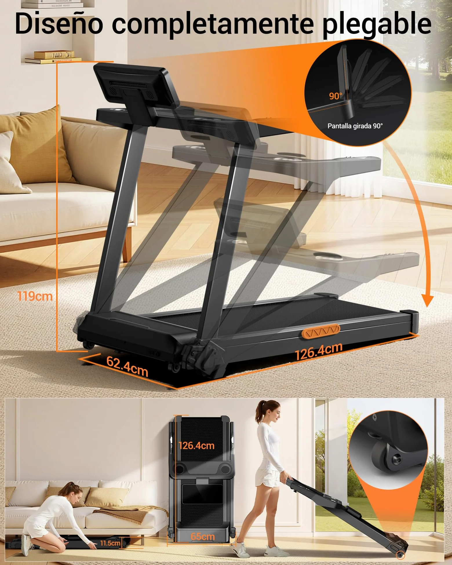 UMAY Cinta de Correr Plegable con Inclinación 16%, 14 KM/H, 3.5HP | Cinta de Andar con Frecuencia Cardíaca, Caminadora Electrica para Casa con Pantalla LED,180kg