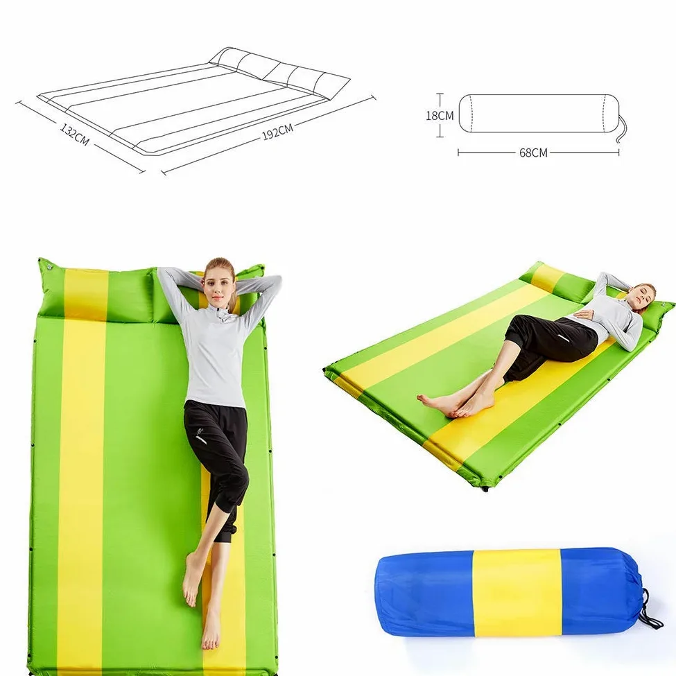 Doble Almohadilla Autoinflable, Colchoneta para Acampar Al Aire Libre con Almohada, Colchón De Espuma A Prueba De Humedad De 3 Cm, Colchón De Aire, Diseño De Costuras, para Caminar, Viajar