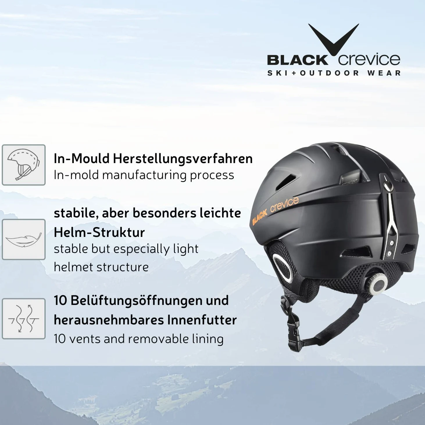 BLACK CREVICE Casco de esquí Kitzbühel I Casco de esquí de diseño Deportivo para Hombre y Mujer I Casco de esquí de policarbonato Transpirable I Talla Ajustable