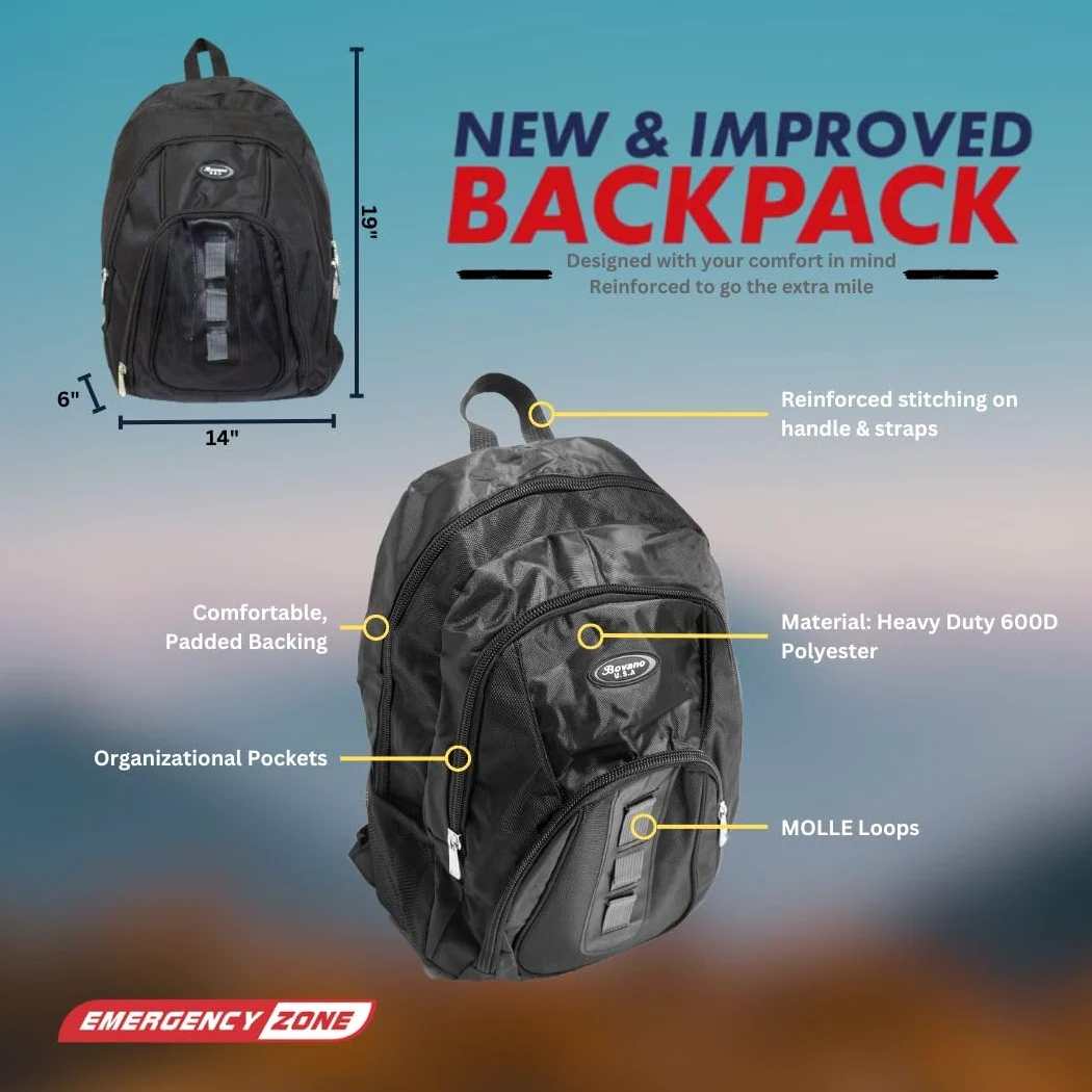 Emergency Zone The Essentials - Kit completo de supervivencia de 72 horas, prepara a tu familia para huracanes, terremotos, inundaciones, desastres de emergencia, bolsa de viaje disponible en 2 y 4