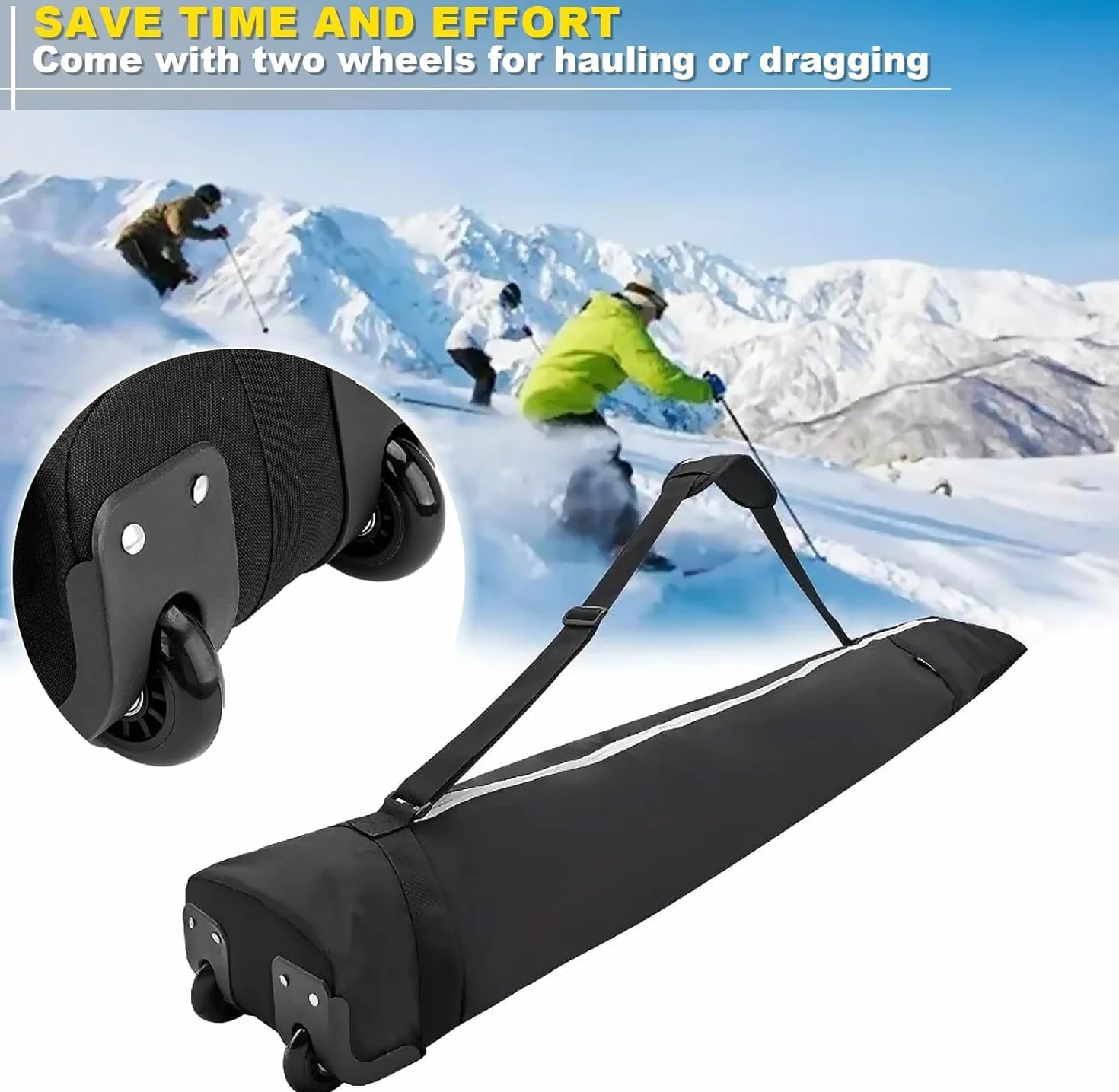 Bolsa de snowboard con ruedas, bolsa de almacenamiento impermeable para equipo de esquí, longitud ajustable bolsa de esquí (63-79 pulgadas), bolsa de esquí plegable para tabla, botas, ropa