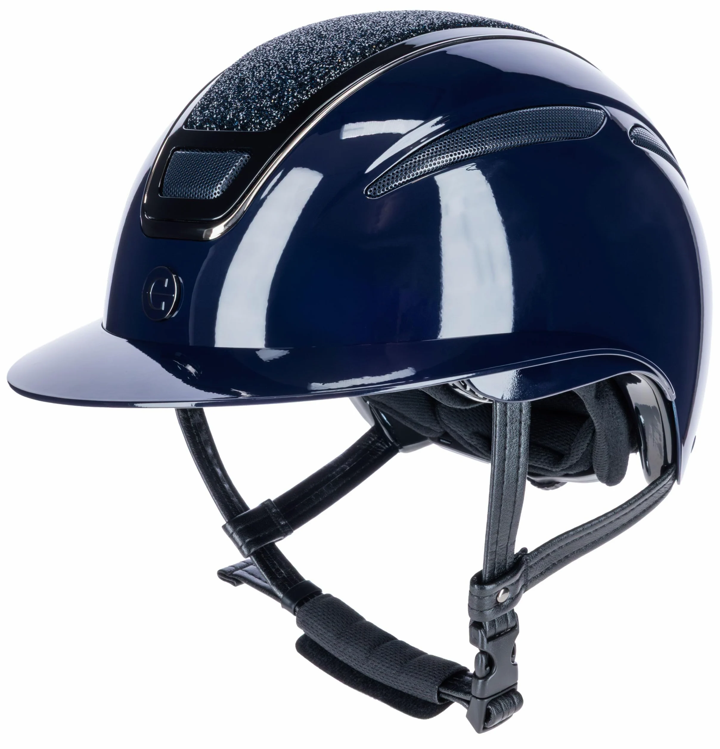 Covalliero Elite Polo - Casco de equitación para mujer, color azul lacado, circunferencia de la cabeza 56-58 cm, antigolpes, con visera de polo, con sistema de disco, color azul