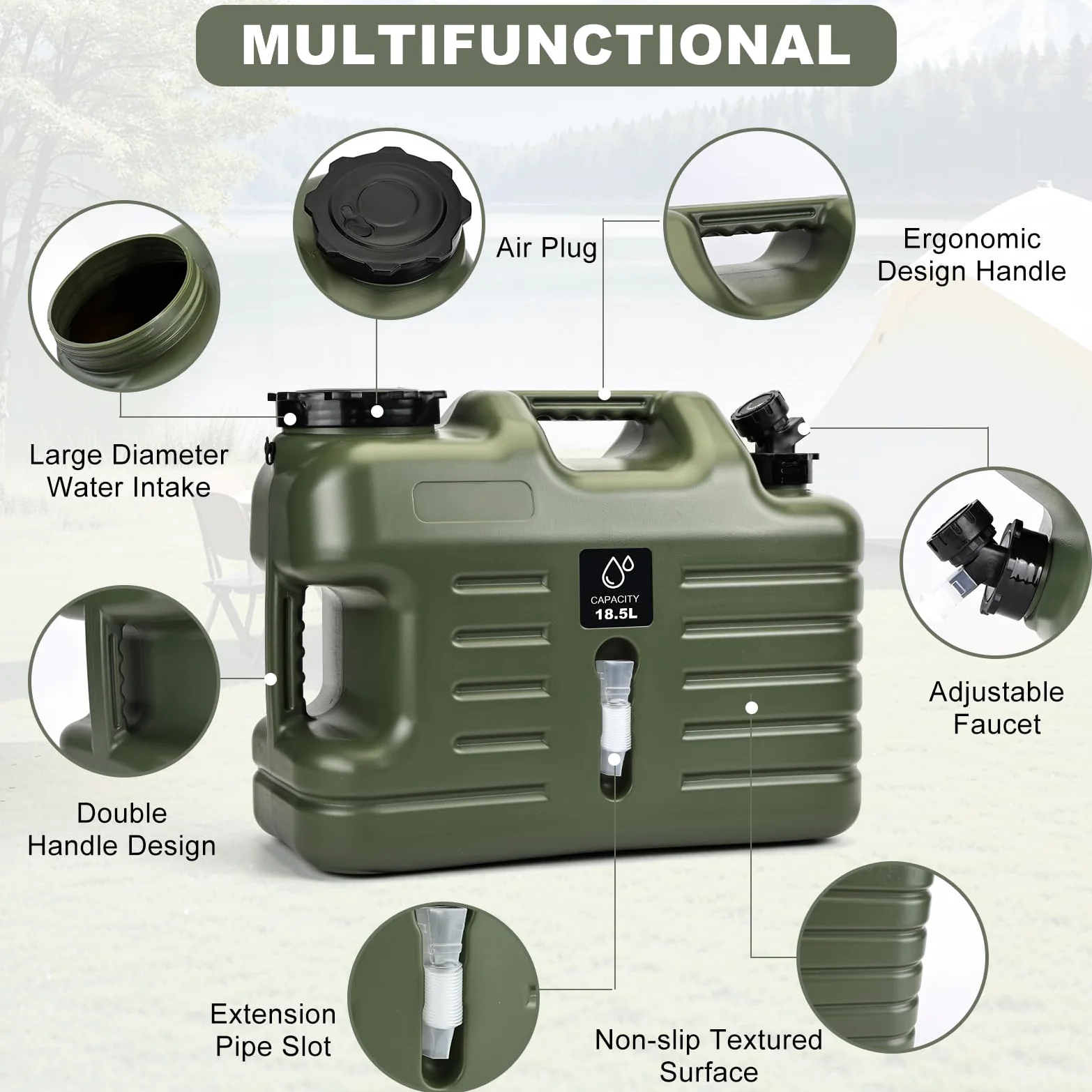 Jarra de agua de 5 galones con espiga, contenedores de agua portátiles, artículos esenciales para camping, tanque de agua portátil, contenedores de almacenamiento de agua para acampar al