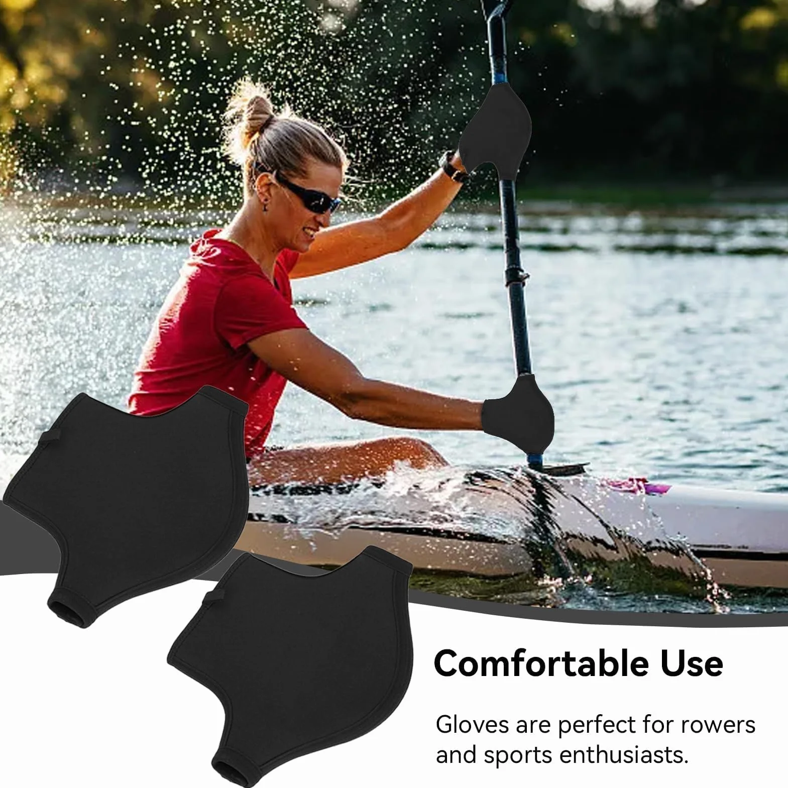 HERCHR Guantes de Remo de Neopreno, 1 Par 200g Guantes de Remo para Kayak Guantes de Kayak Antideslizantes e Impermeables para Kayak, Recorridos en Canoa, Kayak y Raftin(Negro)