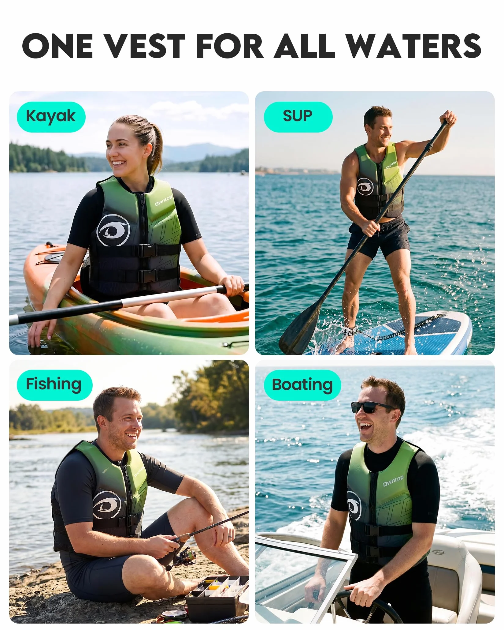Owntop Chaleco de Ayuda a la Flotabilidad para Adultos Neopreno Plegable Ligero Doble Hebilla Kayak Paddle Pesca