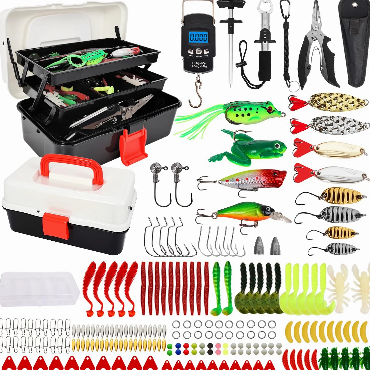 213 Piezas Señuelos de Pesca,Kits de Señuelos Pesca Accesorios Cebos Artificiales Articulos de Pesca Incluido la Anzuelos,Cebos,Pinzas de Pesca,etc.Regalo Masculino