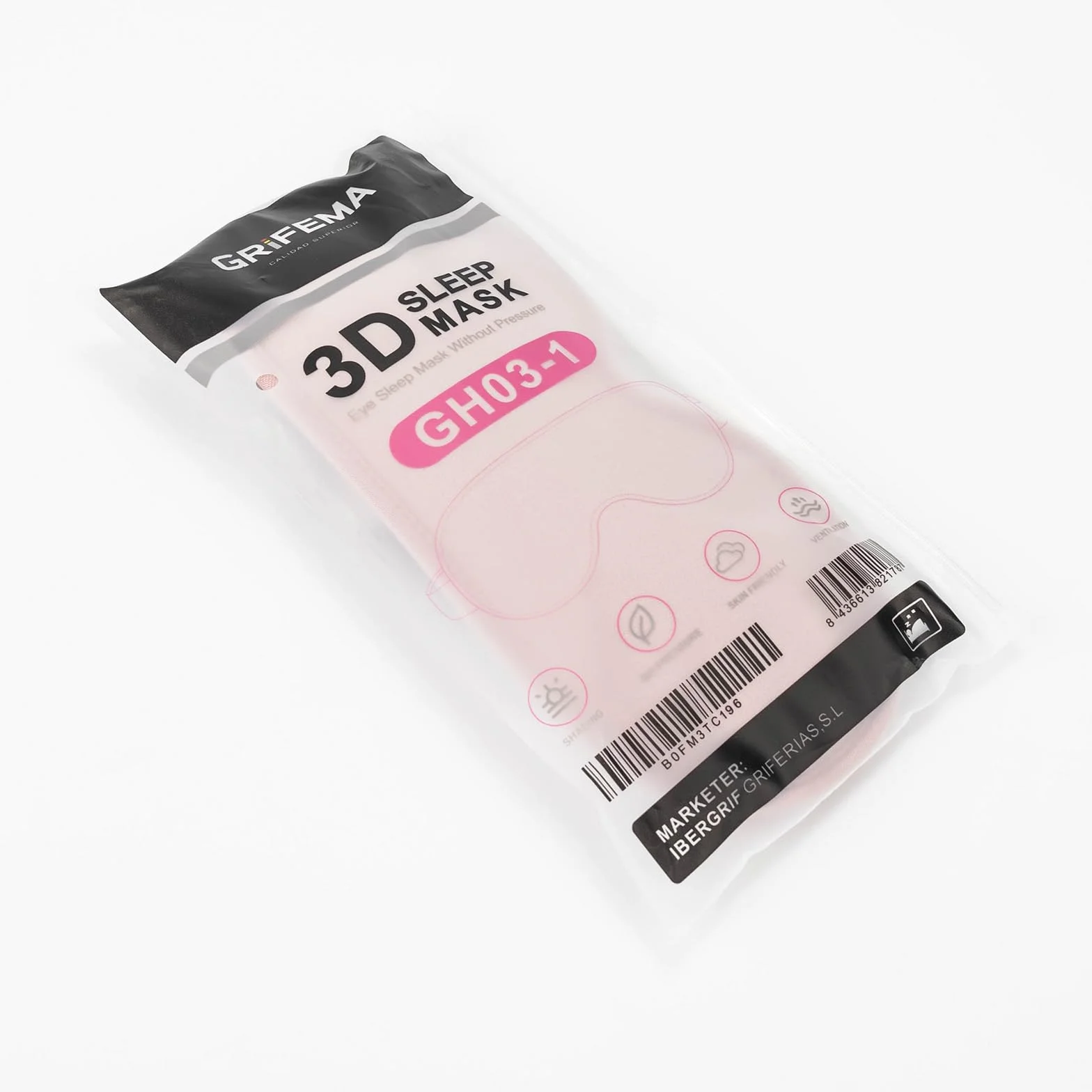 GRIFEMA Antifaz para Dormir 3D Opaco, Máscara sin Presión Ocular, Correa Ajustable, Rosa