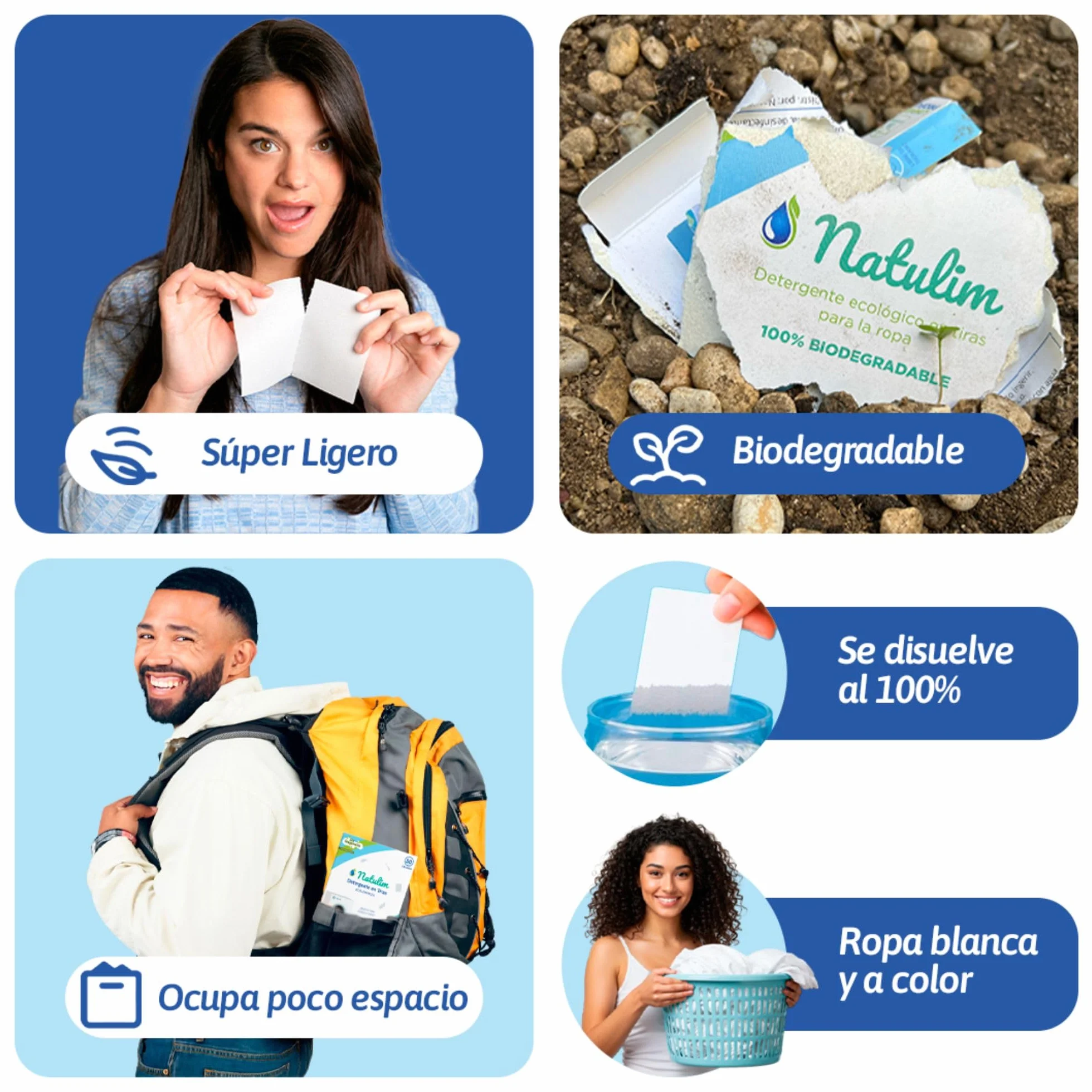Natulim Detergente en Tiras para Lavadora 40 Lavados Ecológico Hipoalergénico Made in Spain