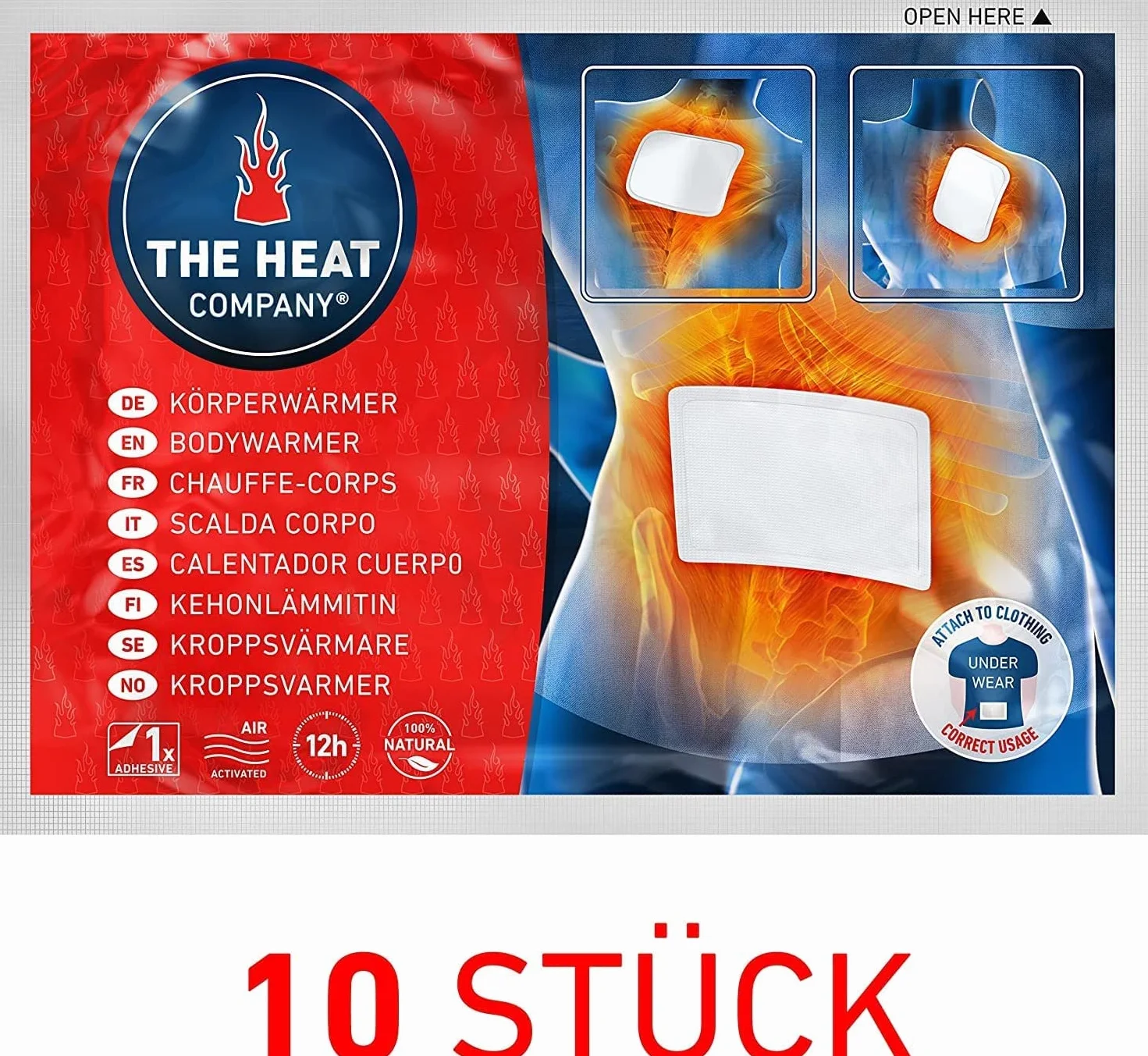 THE HEAT COMPANY Calentador Cuerpo 10 Piezas Adhesivo Espalda Cuello Calor 12 Horas Activado por Aire