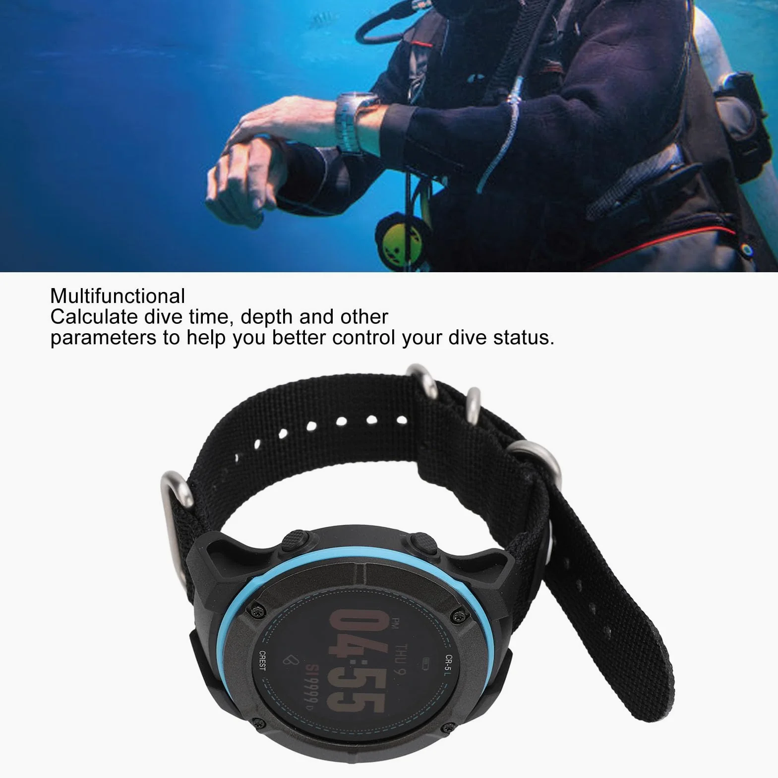 Reloj de Buceo con Computadora K1 Elegante Herramienta Multifuncional Bluetooth para bajo el Agua 100 M de Profundidad Negro Acero Inoxidable 316