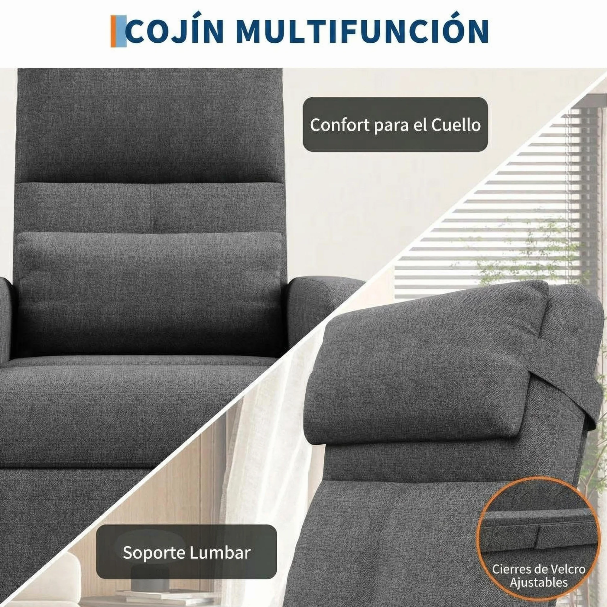 GarveeLife Sillón Reclinable Eléctrico con Masaje y Calor Lumbar, Ajustable, Tela de Lino, Gris