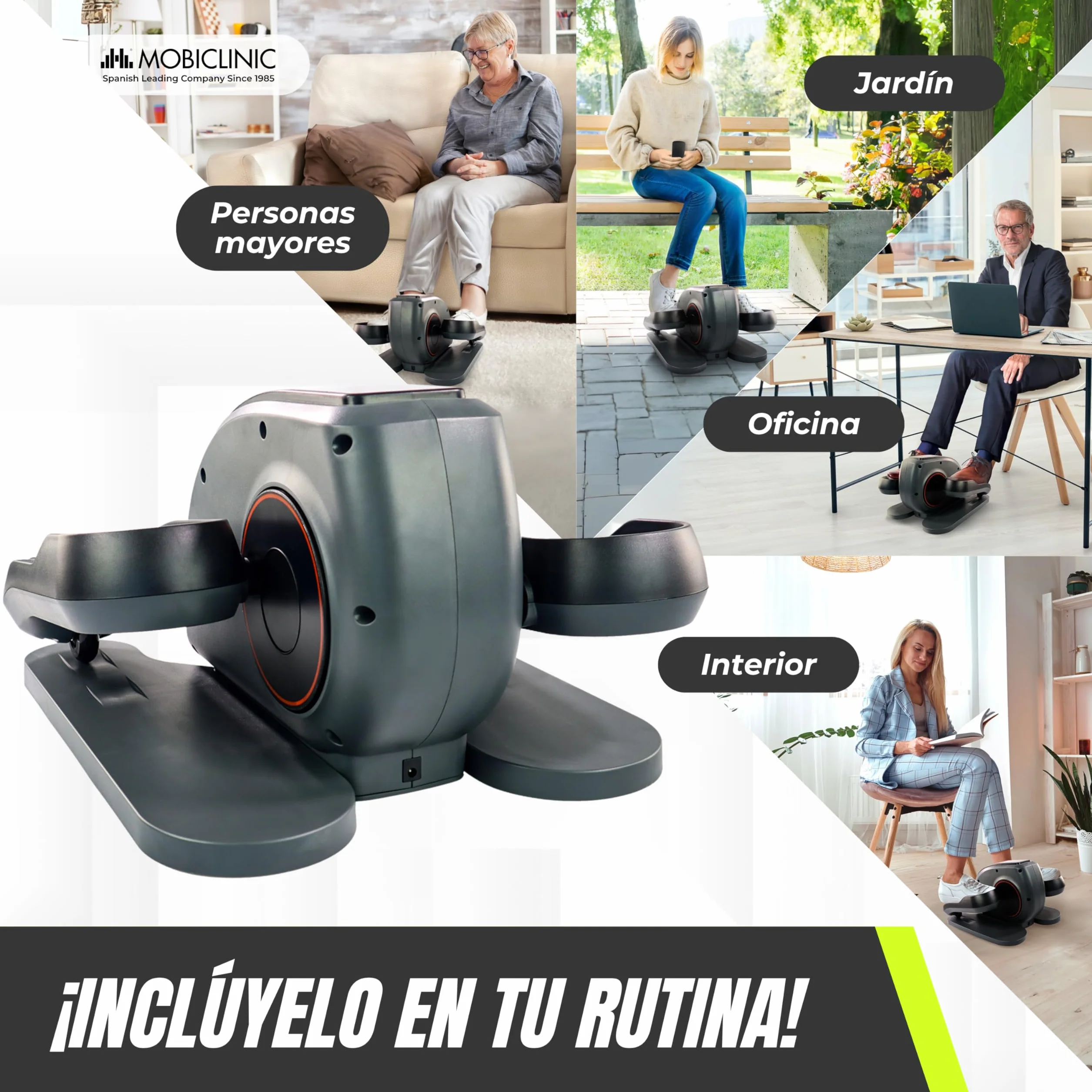 Mobiclinic® Fitness, Pedaleador eléctrico, Veleta, 10 velocidades, 3 programas, Pedales estáticos, Pantalla LCD, 60w, Resistencia Ajustable, Mando, Antideslizantes, Motor silencioso