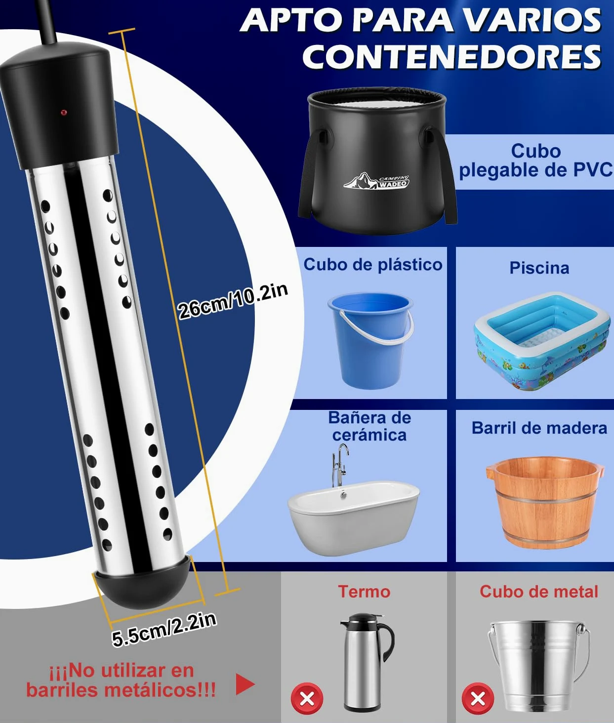 WADEO Ducha portátil para Camping 6000 mAh con Cubo Plegable de 20 l, Agua Caliente, Bomba Recargable de 5 velocidades con Pantalla LED, 4 Modos de Chorro para Caravana, Viaje, Coche, Mascotas