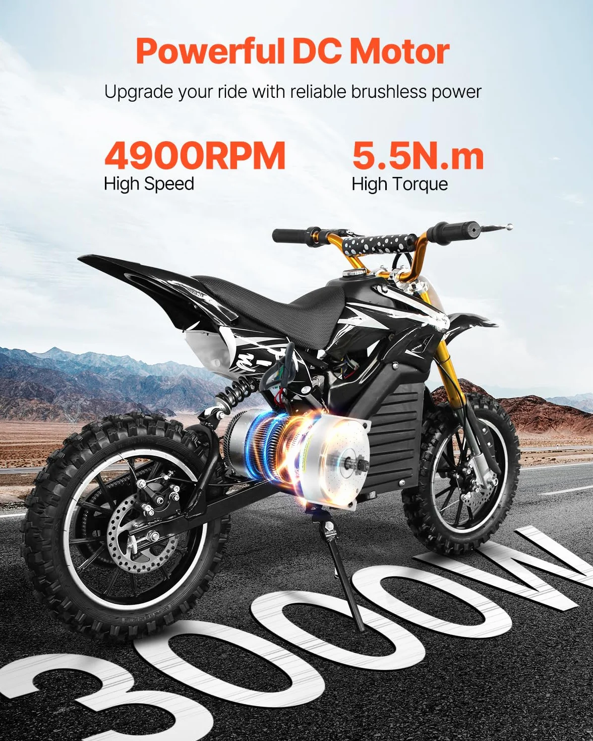 VEVOR Kit de Motor Eléctrico sin Escobillas de CC 3000 W, 72 V y 4900 RPM con Controlador de Velocidad Mejorado y Kit de Empuñadura del Acelerador para Bicicletas Eléctricas, Motocicletas y Scooters