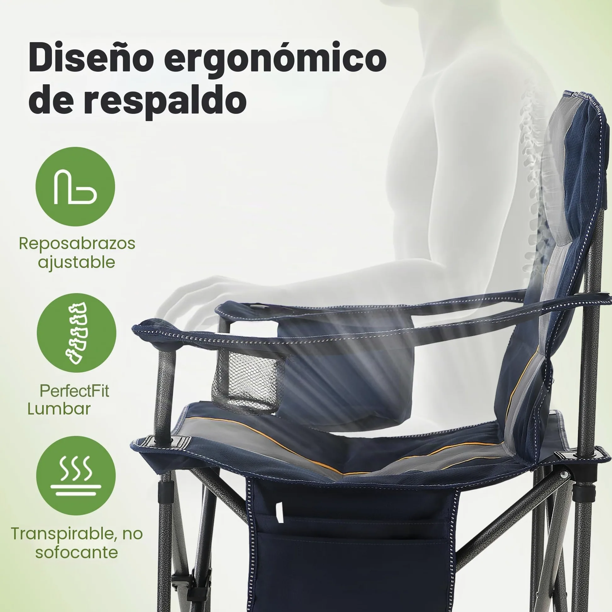 LET'S CAMP Silla de camping plegable de gran tamaño, hasta 200 kg | Con soporte para bebidas, bolsa isotérmica, silla plegable de exterior de Oxford 600D