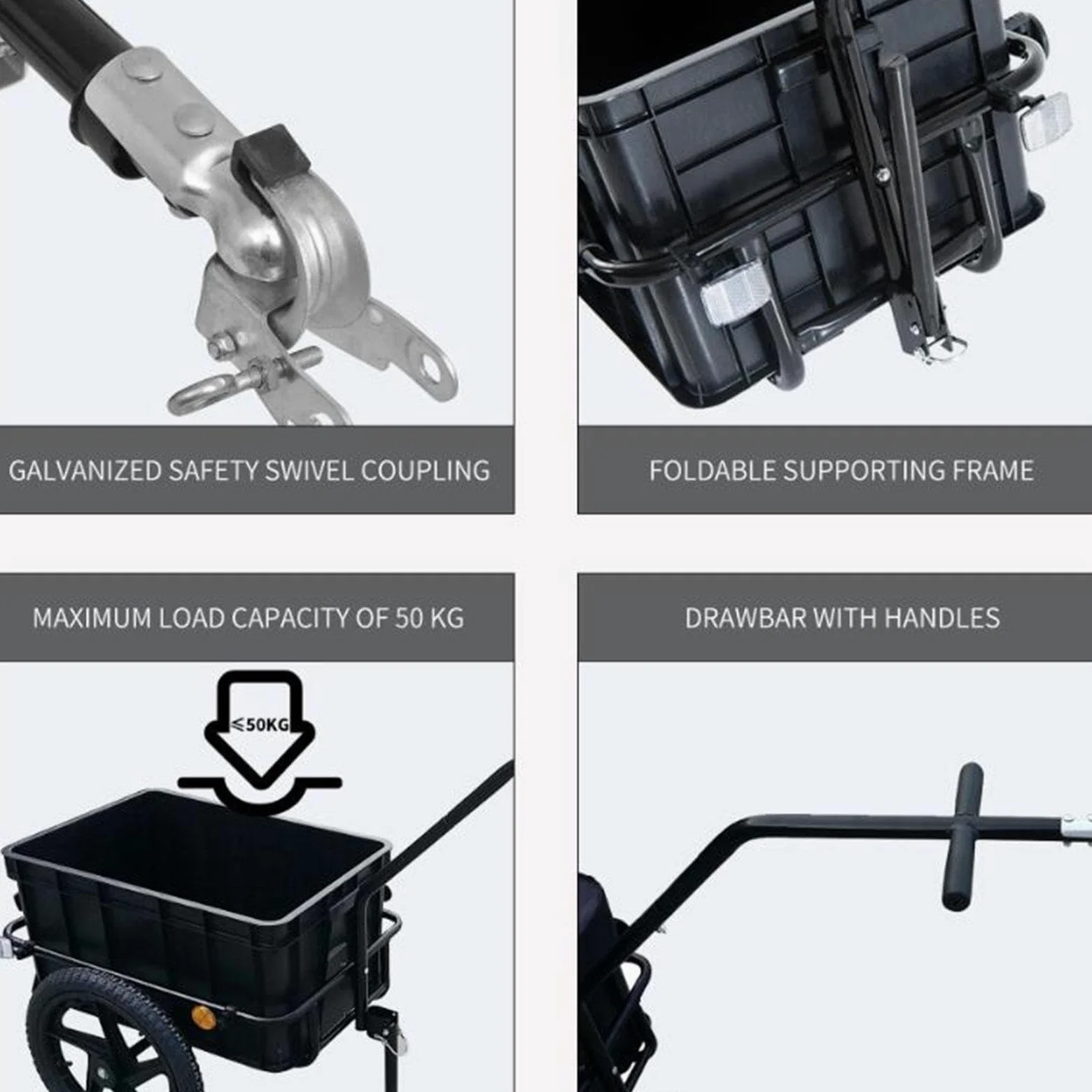 Remolque de Carga para Bicicleta, Coche para Bicicleta, Remolque Universal Desmontable para Bicicleta, Coche con Ruedas