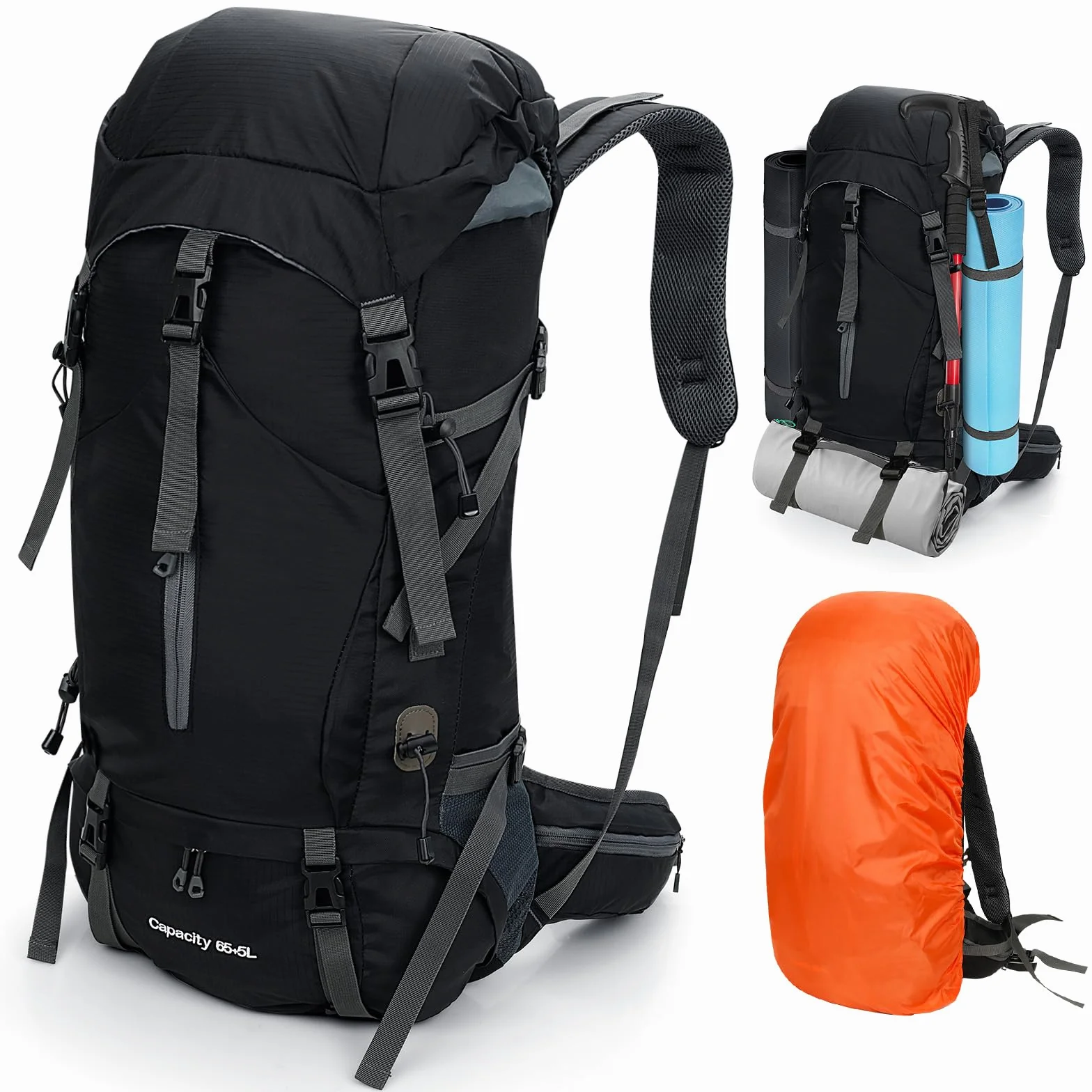 Cozary Mochila Trekking 70L Impermeable Antidesgarro con Cubrelluvia, Sistema Transpirable para Senderismo Camping Montañismo