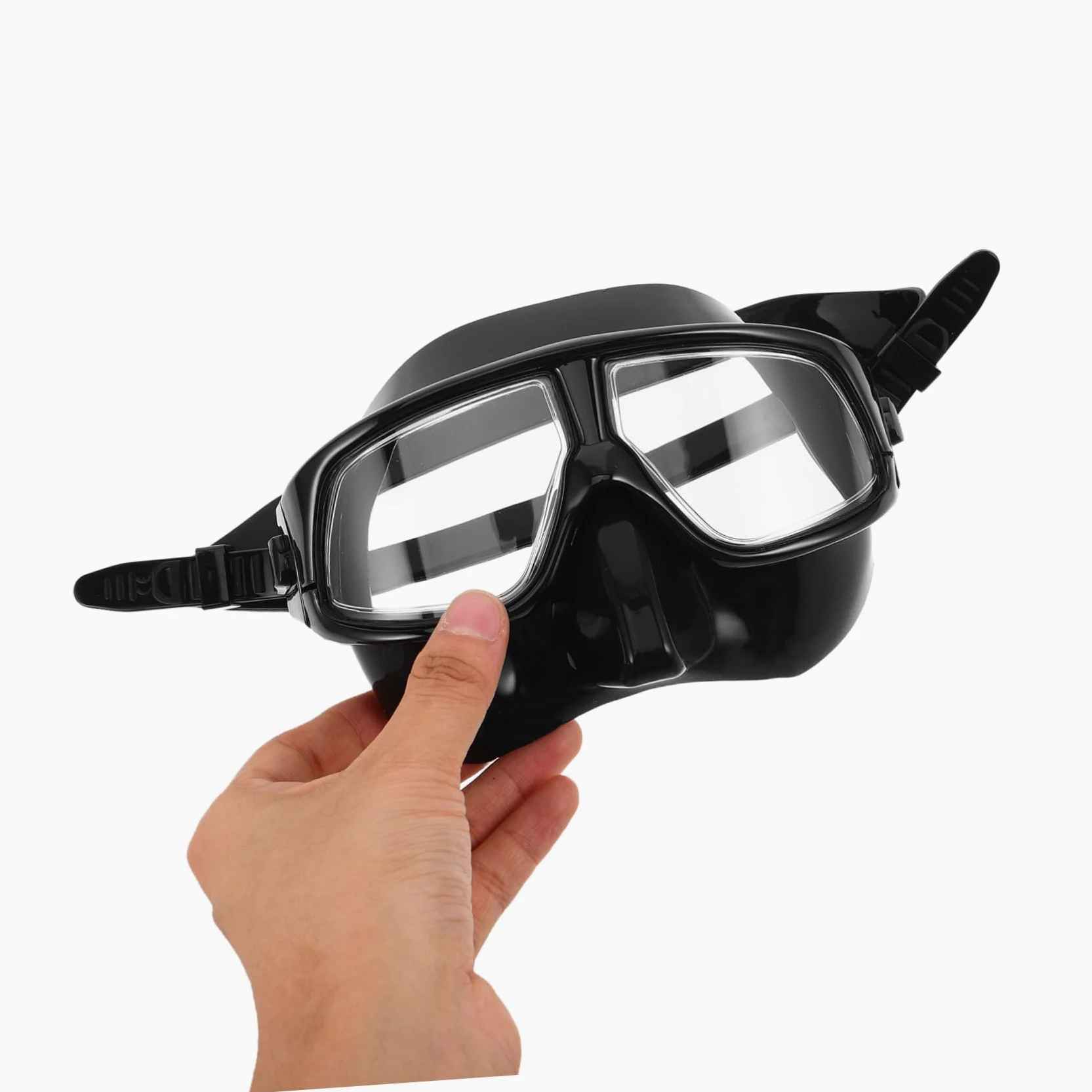 Máscara de Buceo para Snorkel con Tapa Nasal, Negra, Silicona | Correa Ajustable, Diseño de Amplia Visión, para Adultos, Natación y Uso Libre