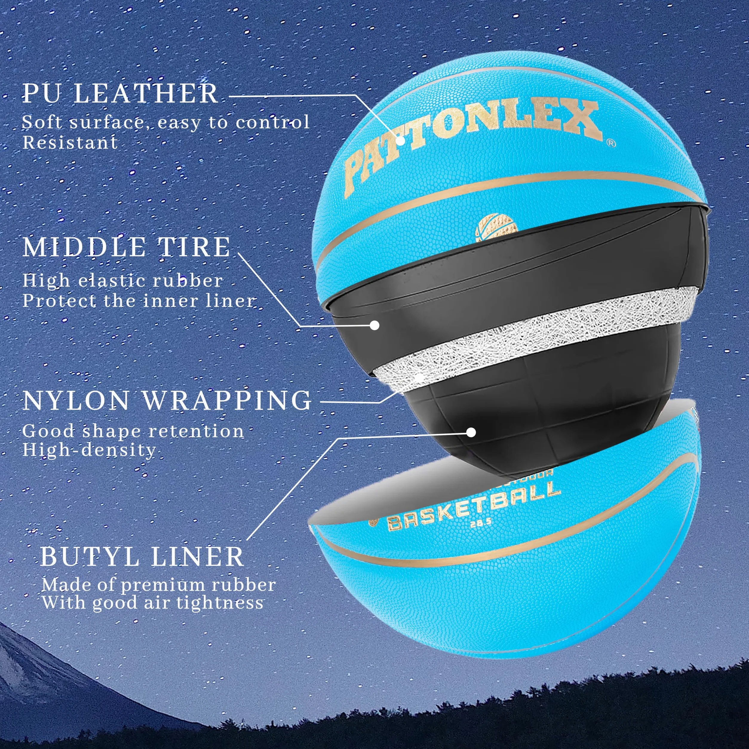 Balones de baloncesto de cuero de 28.5 pulgadas, tamaño oficial 6, para interiores y exteriores, para jóvenes y mujeres (azul/desinflado)