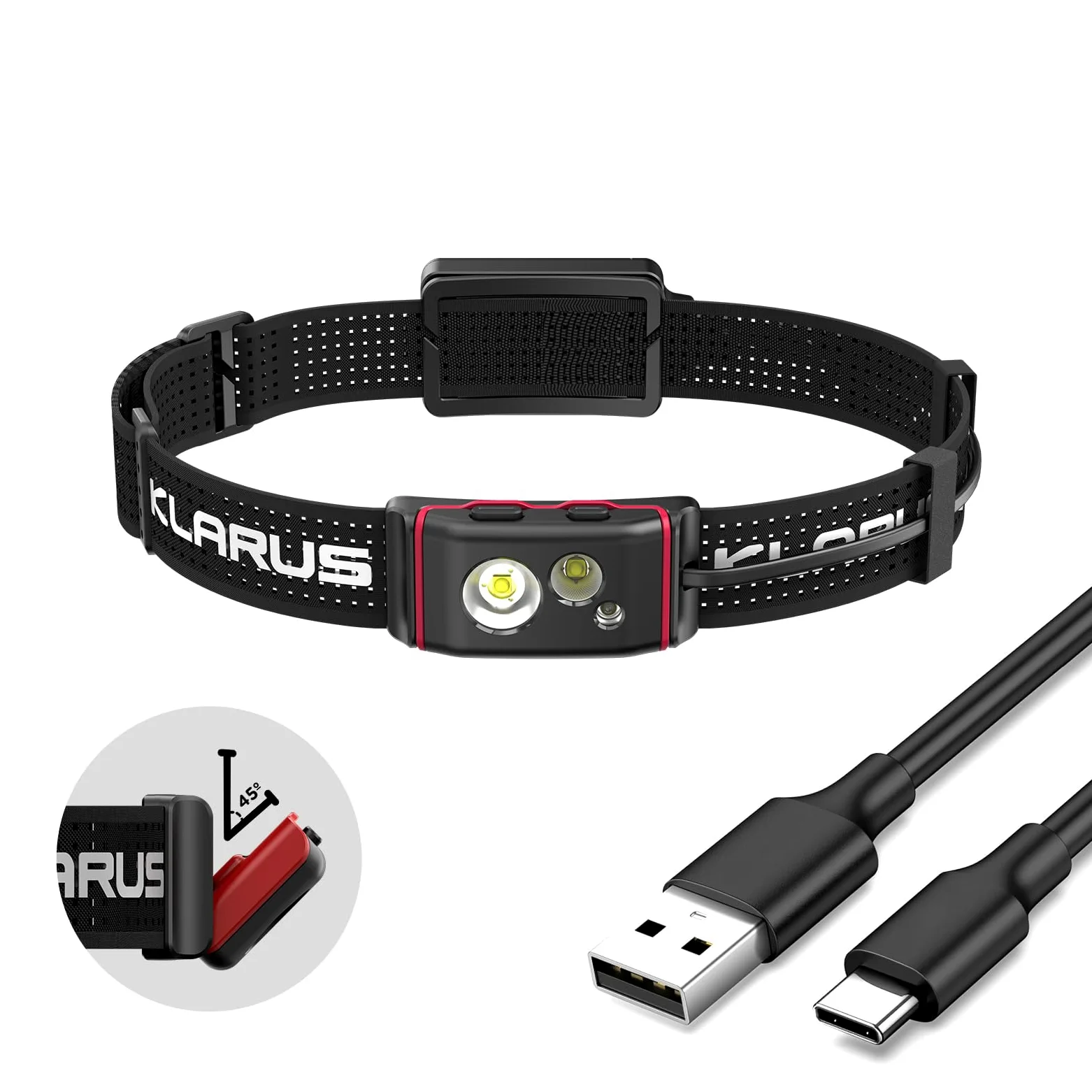 klarus Linterna frontal HM5 800 lúmenes, ultrafina, ligera, con luz roja, doble interruptor, 105 horas de tiempo de funcionamiento, IPX6, resistente al agua, linterna frontal LED para correr, camping