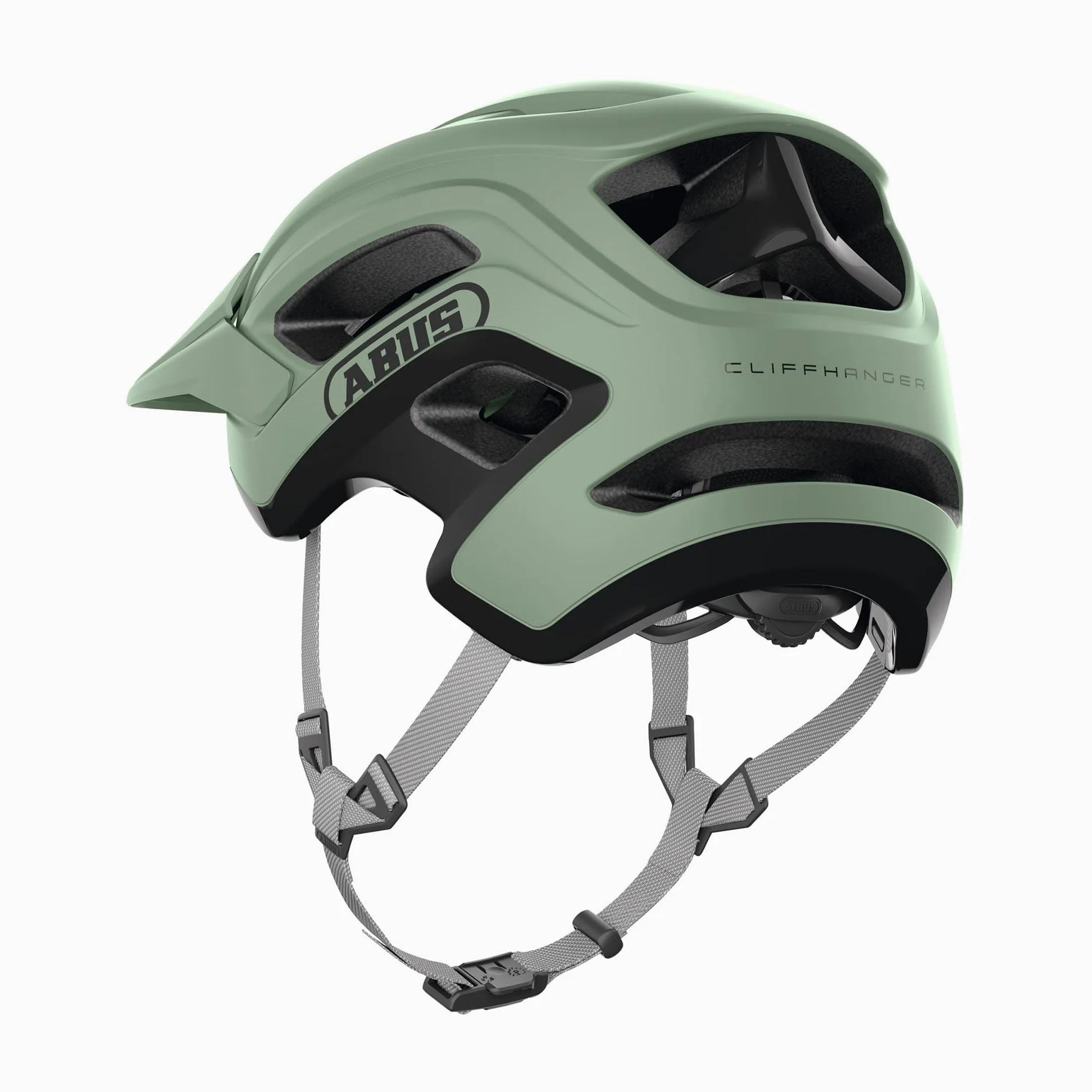 ABUS Cliffhanger Casco MTB de Bicicleta, Mist Green, S | Casco MTB Singletrail y Enduro, cierre magnético, visera ajustable, almohadillas lavables
