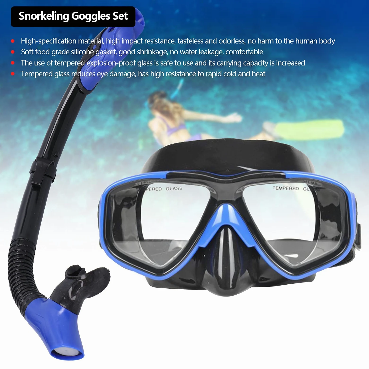 Juego de Gafas de Snorkel con Snorkel Antivaho y Completamente Seco para Niños Adultos, Material de Silicona Suave, 1 Unidad, Aptas para Deportes Acuáticos