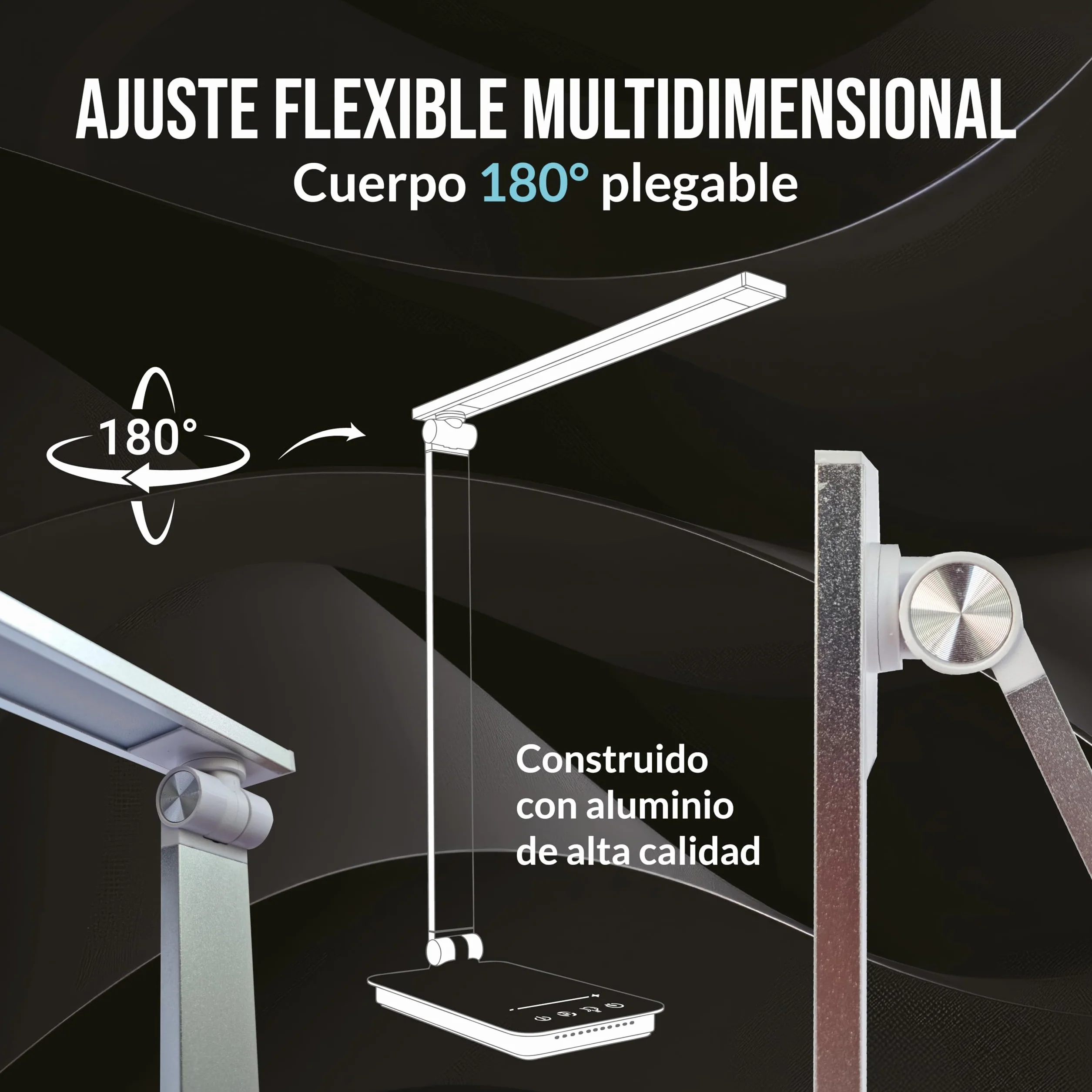 Lámpara LED Escritorio 5 en 1 Flexo con Luz Nocturna Táctil 5 Modos 10 Niveles Brillo USB Plata