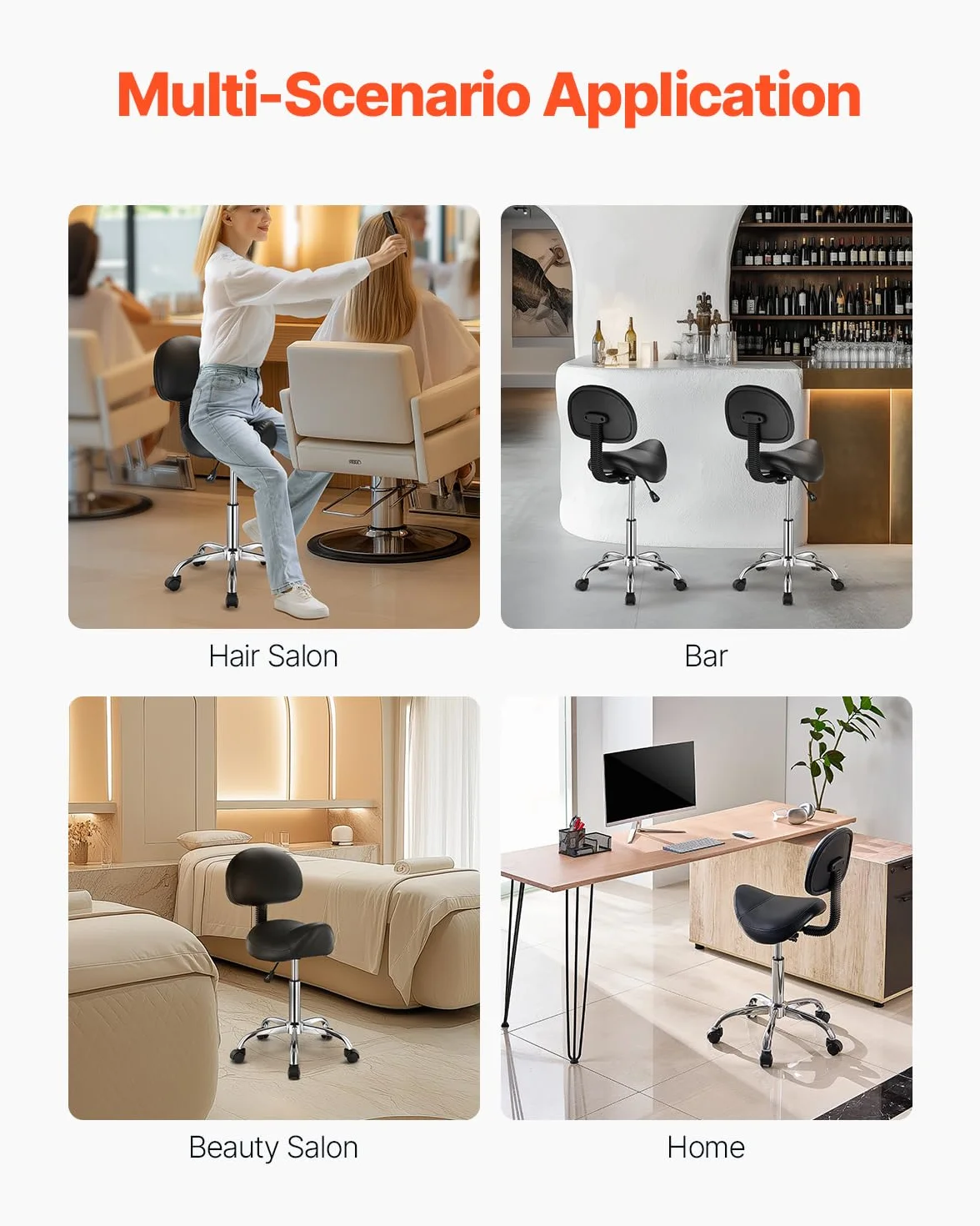 VEVOR Taburete Giratorio Altura Ajustable 84-100cm Carga 204kg, Silla de Montar Ergonómica Cuero PU Negro