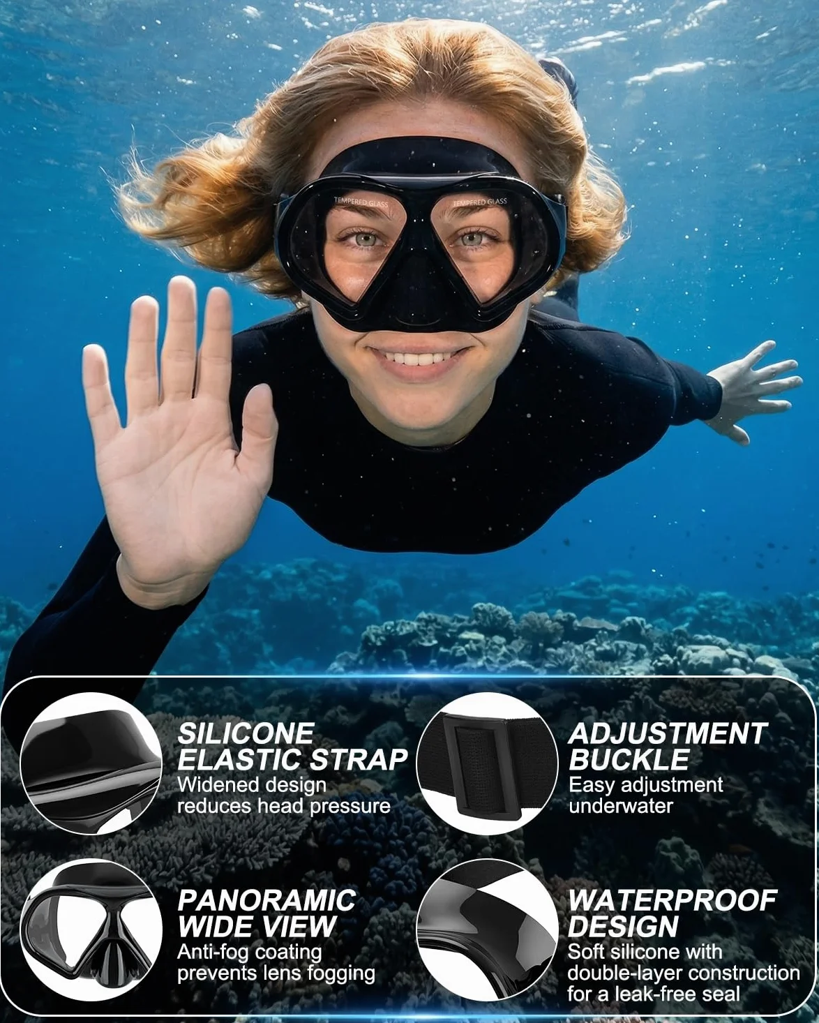 Aegend Máscara de buceo para adultos y jóvenes, máscara de esnórquel profesional, antivaho, antifugas, para esnórquel, buceo, natación y buceo