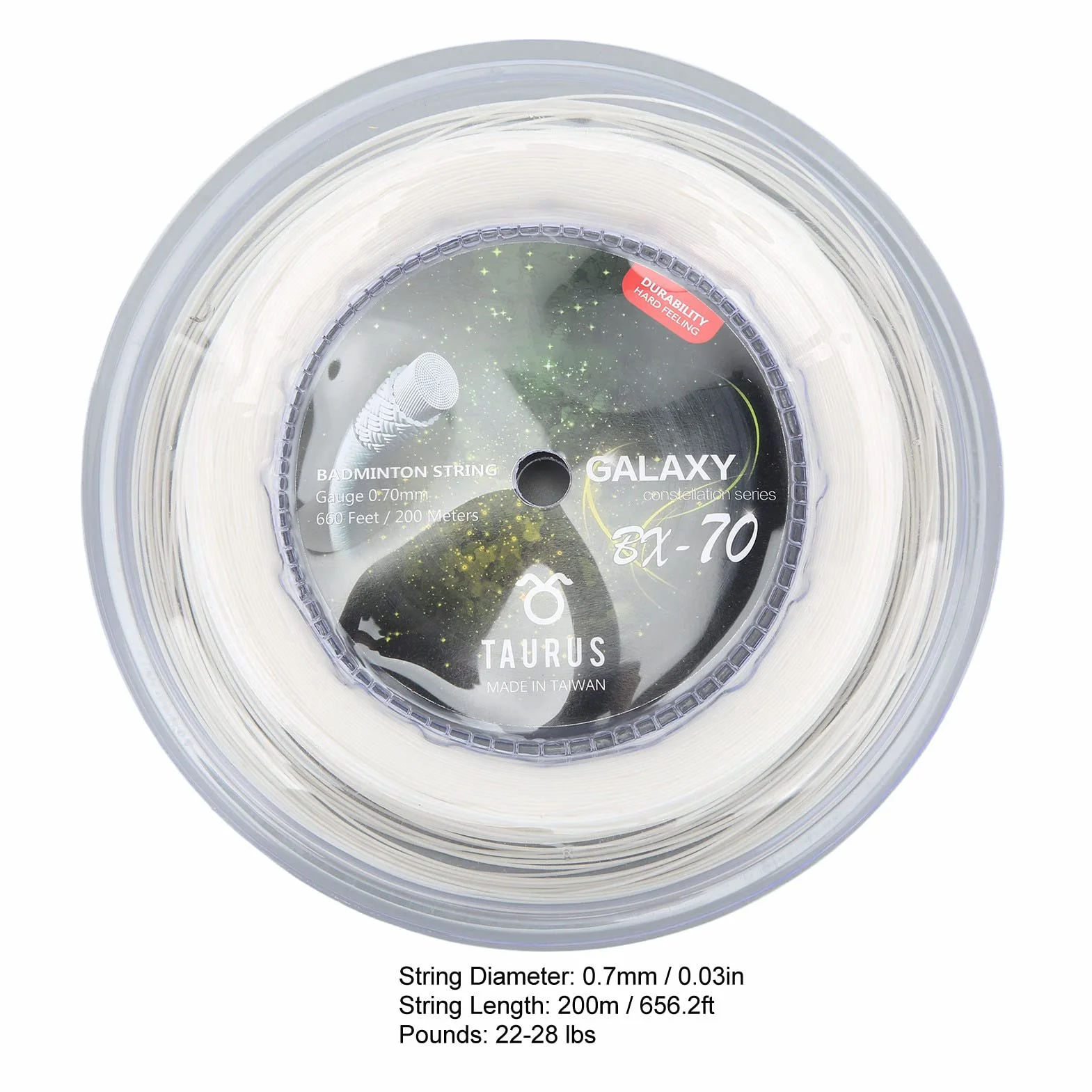 Keenso Cuerda de Raquetas de Bádminton POWERTI BX70, Cuerda de Raqueta de Bádminton de Nailon de Alta Elasticidad, Cuerda de Bádminton de 0,7mm, Carrete de 200m (Blanco)