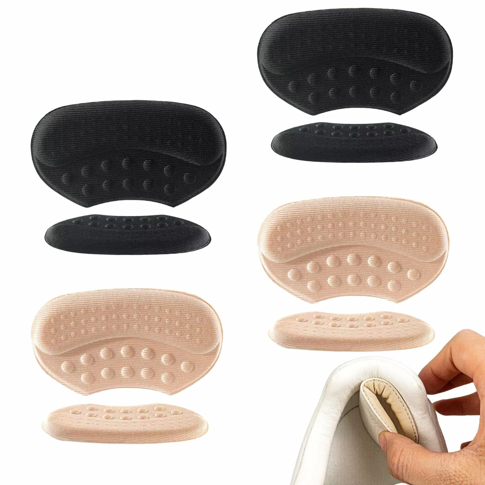 Taloneras para Zapatos Reductor de Talla Protector Talón Autoadhesiva 2 Grosores 3mm 6mm Negro Beige