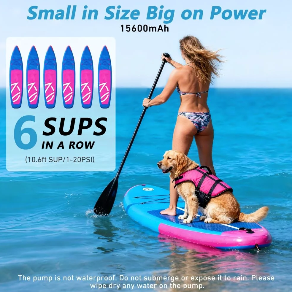 KinZon Bomba de Aire Eléctrica 60 PSI Alta Presión para Sup, Recargable, Compatible con Toma de Coche 12V, Apagado automático, inflado/desinflado, para Paddle, Kayak y neumáticos