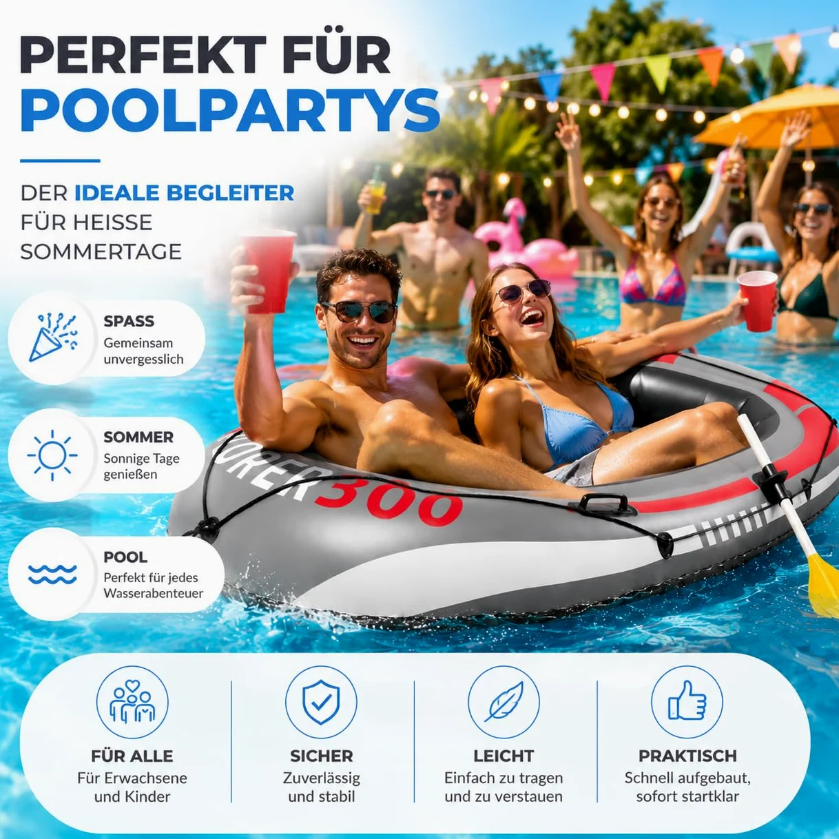 Bote inflable de 220 x 110 cm, para niños y adultos con pádel y cuerdas, barco inflable, bote de remo y bote de remos