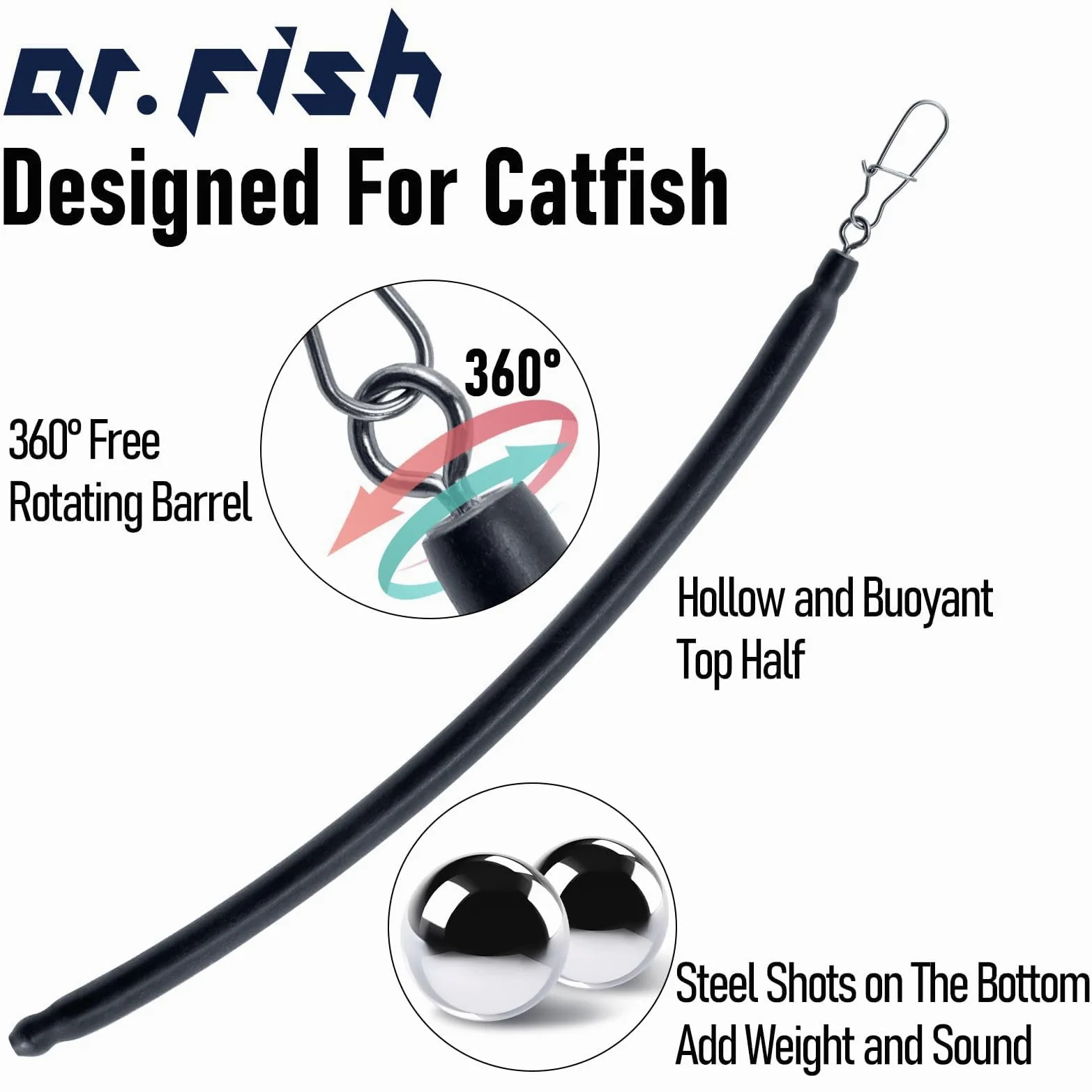 Dr.Fish Paquete de 6 pesos de arrastre para pesca de gato, peso a la deriva, plomos de pesca de agua dulce, búsqueda inferior, palo deslizante, equipo de aparejos de bagre, 6 onzas